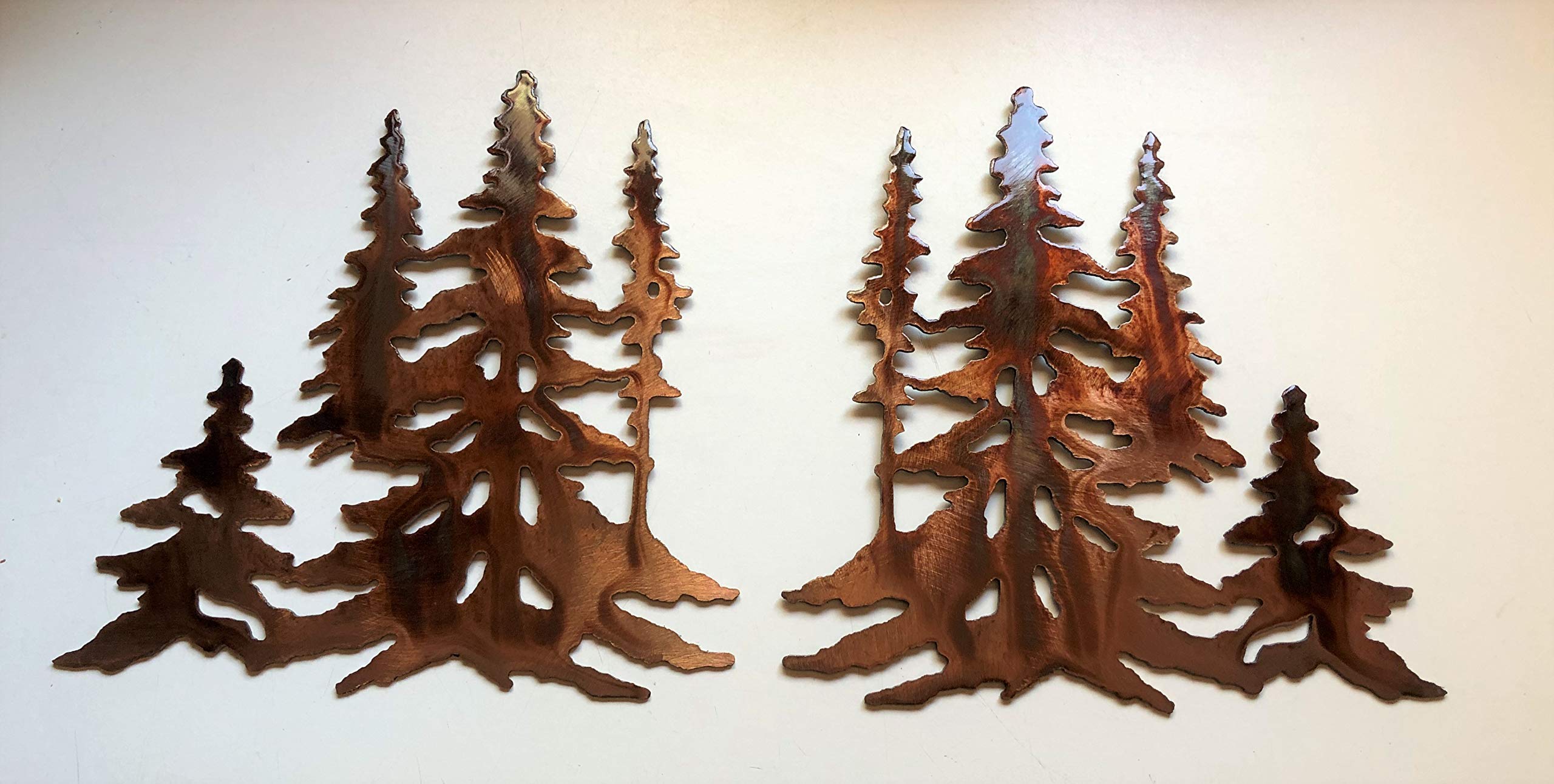 Forest Trees Metal Wall Art Decor Pair Mirrored Set