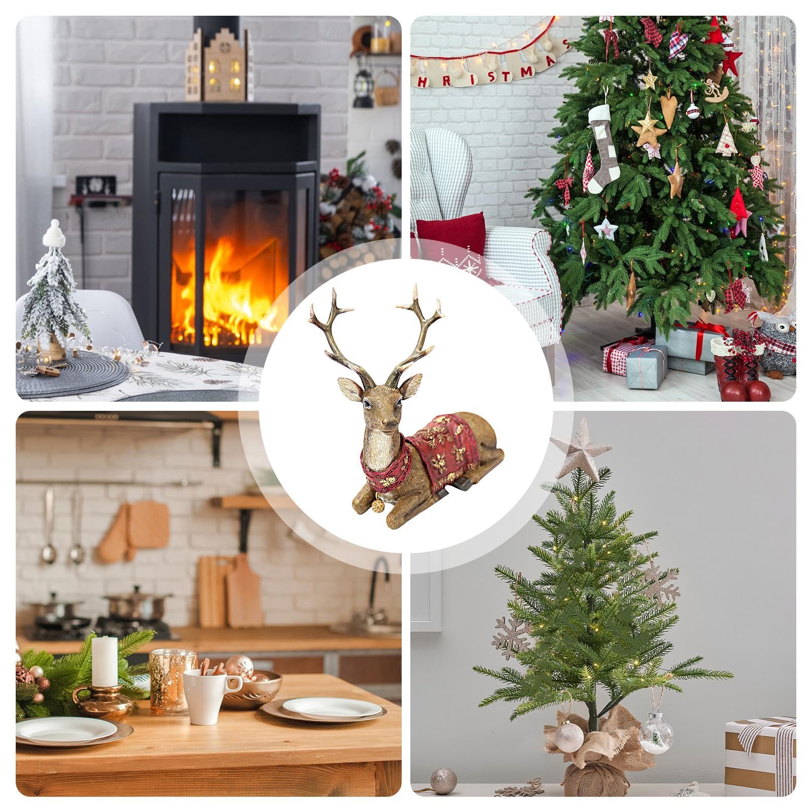 HEALLILY クリスマス装飾装飾サンタクリスマスヘラジカクリスマスツリー Amazon.co.jp: ジェネリック小型トナカイ彫刻 - 樹脂クリスマス