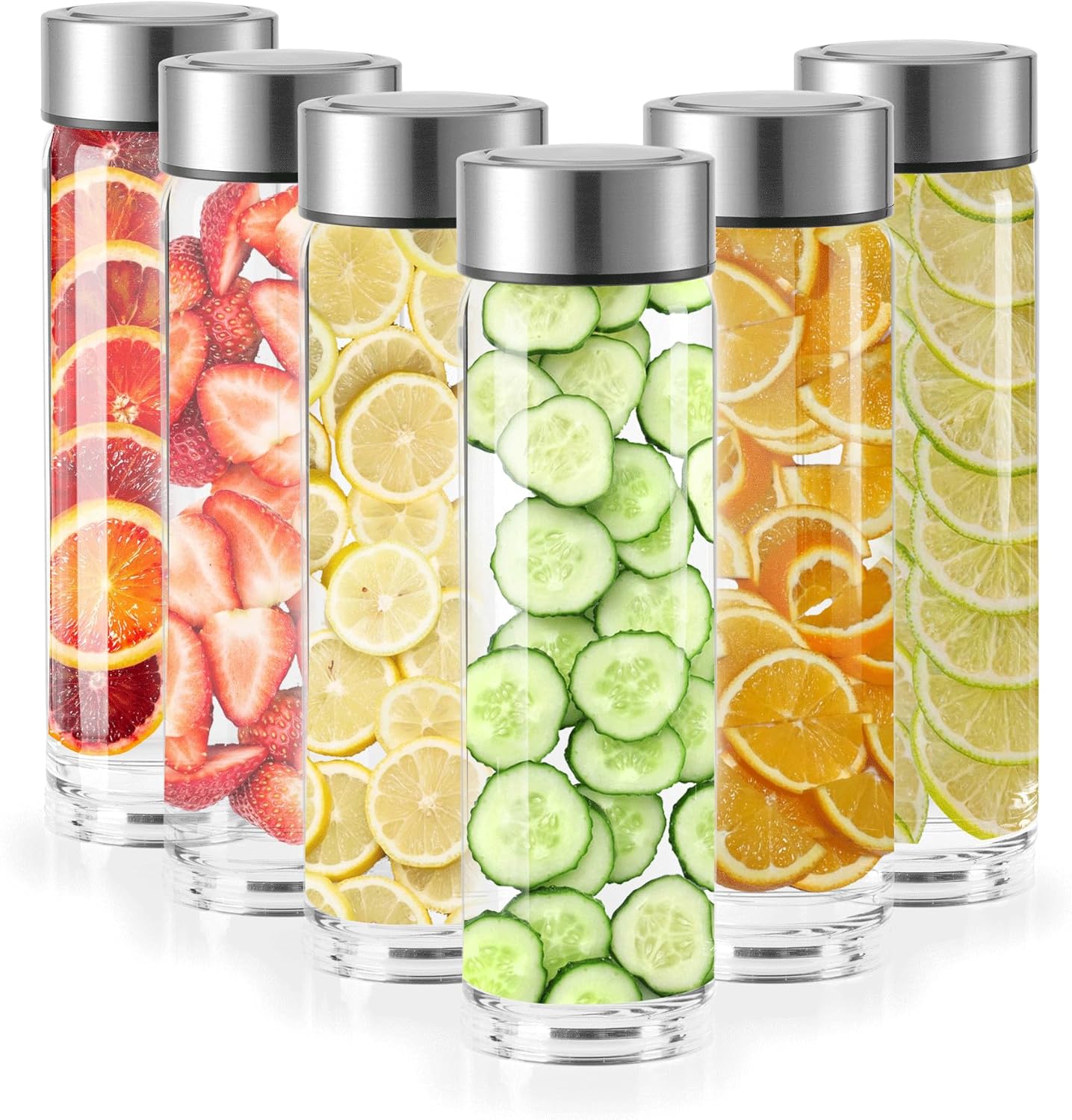 SUNNOW Clear Water Bottles Bulk, 6 Pack 16 oz Borosilicate