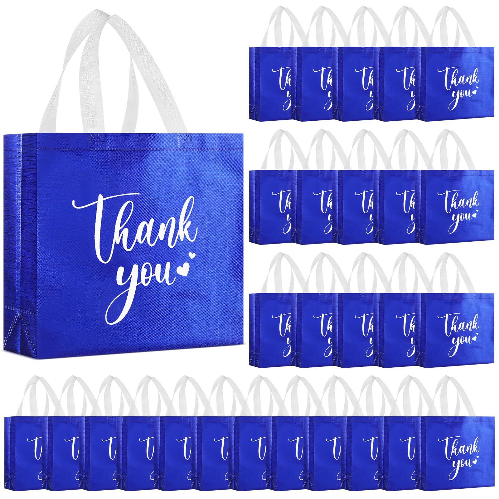 SilTriangle 50 Pcs Thank You Gift Bags with Handles Bulk Thank You Reusable Non Woven Bags Bridesmaid Souvenir Handbags for Valentine's Day Wedding