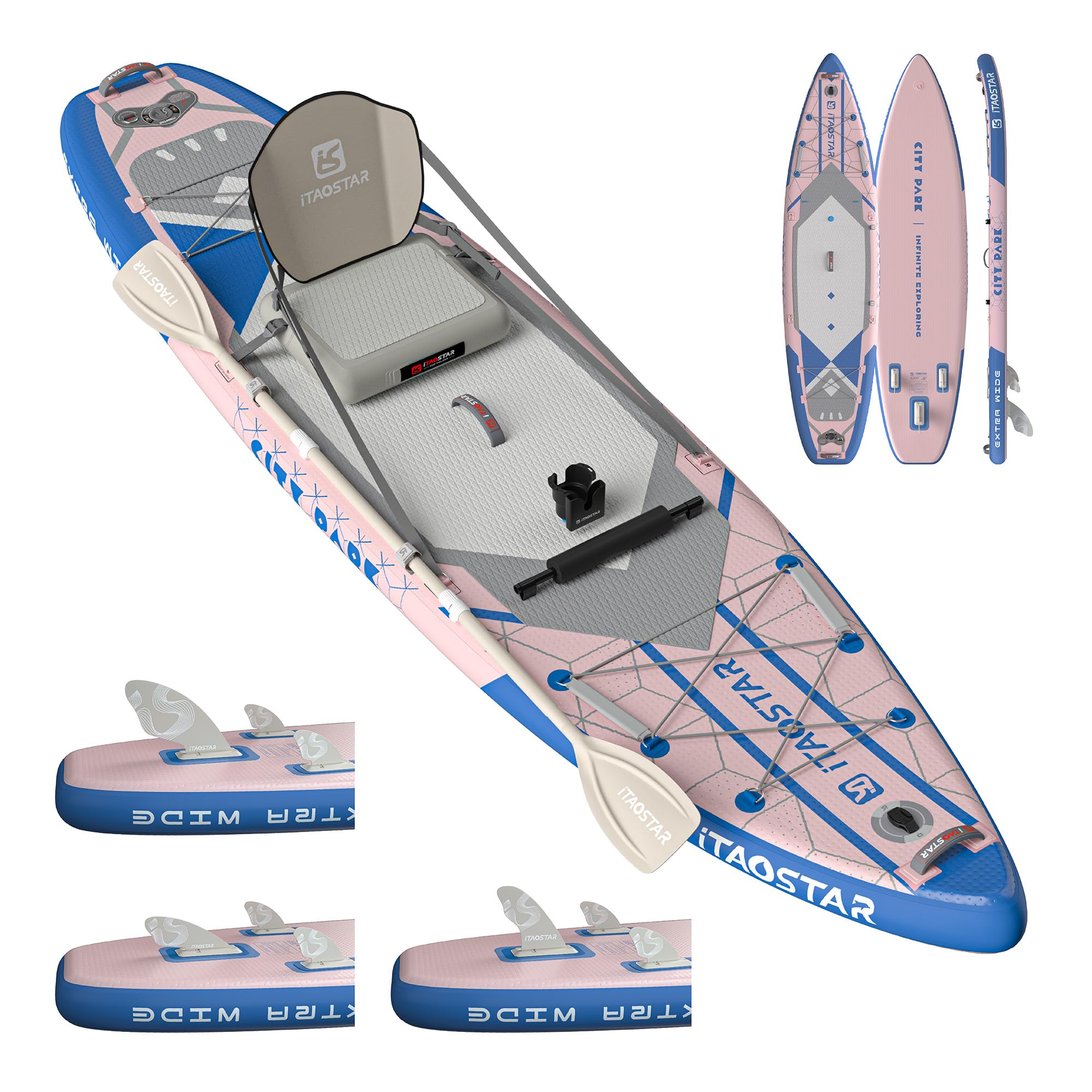 iTAOSTAR City Park 12'×35" Extra Wide Paddle Board with Seat, One-Stop Premium SUP Board Gears, Tailored 5 Fins, Stable Inflatable Stand Up Paddle Boards for Youth/Adults of All Levels