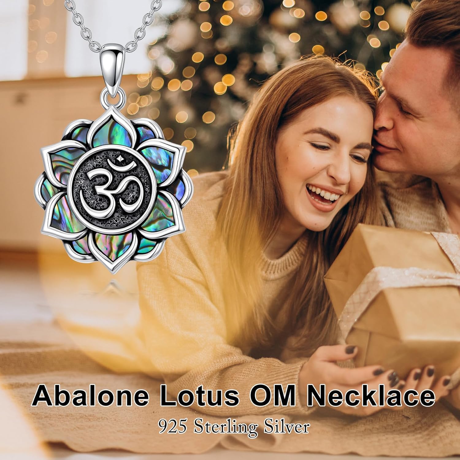 Om Necklace 925 Sterling Silver Lotus Om pendant Abalone Lotus Ohm Symbol Jewelry for Women - Image 3