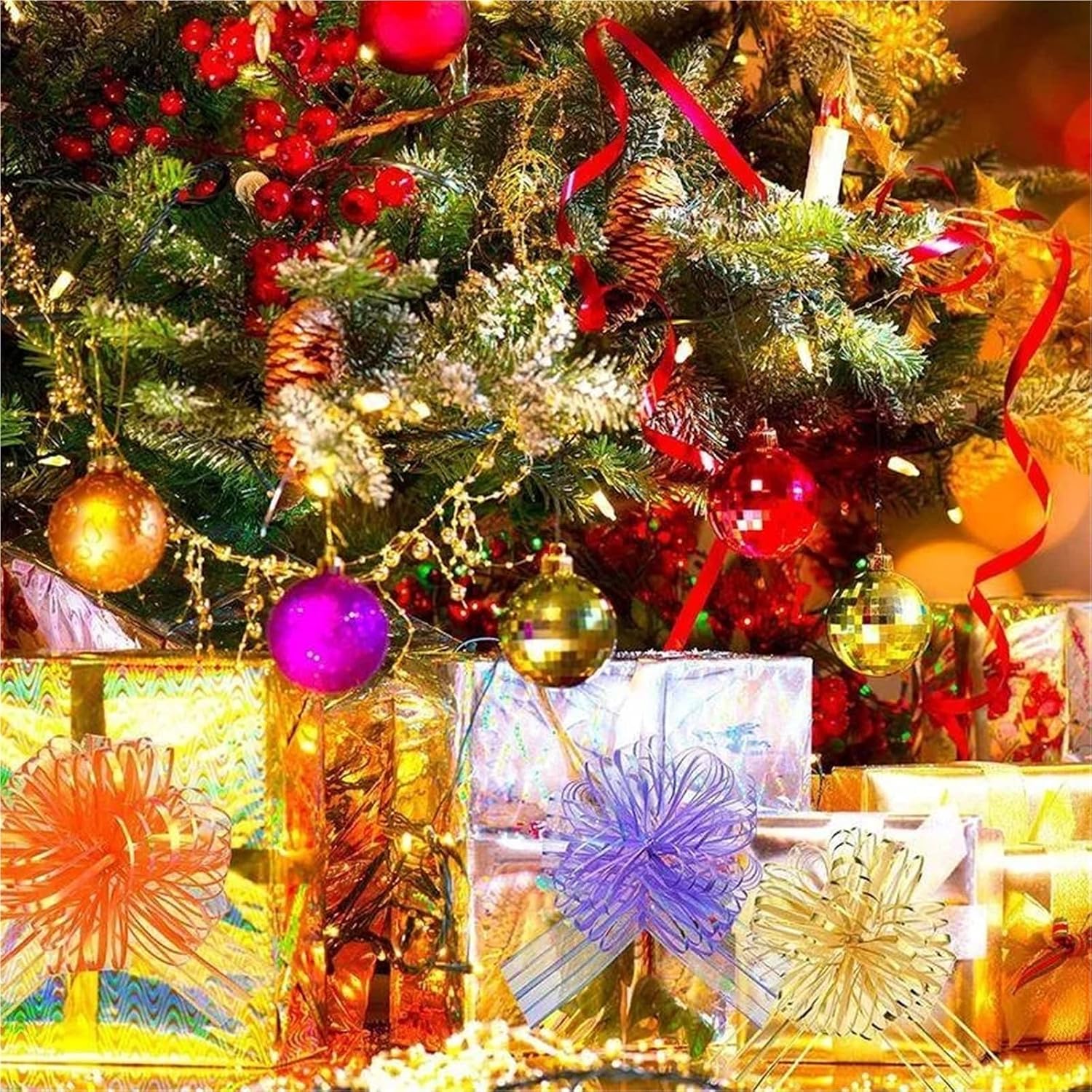 20PCS Large Ribbon Pull Bow Organza Ribbons Gift Wrapping Wedding Baskets Christmas Decoration for Presents,Wine Bottles(Red)