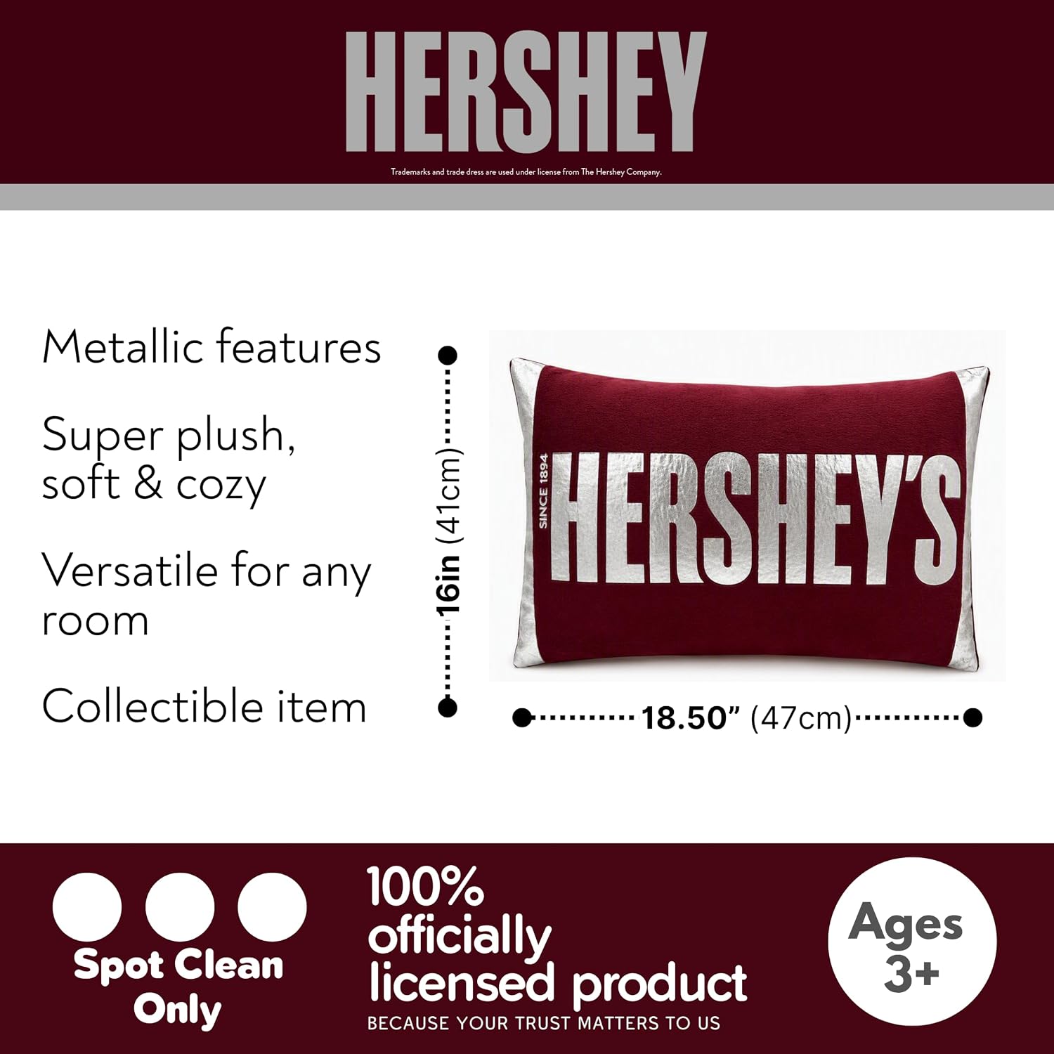 Franco Hershey's Chocolate Bar Plush Squishy Dec Pillow, 18" Wide, Bedroom, Office Decor & Gifts (Officially Licensed Product) image 2