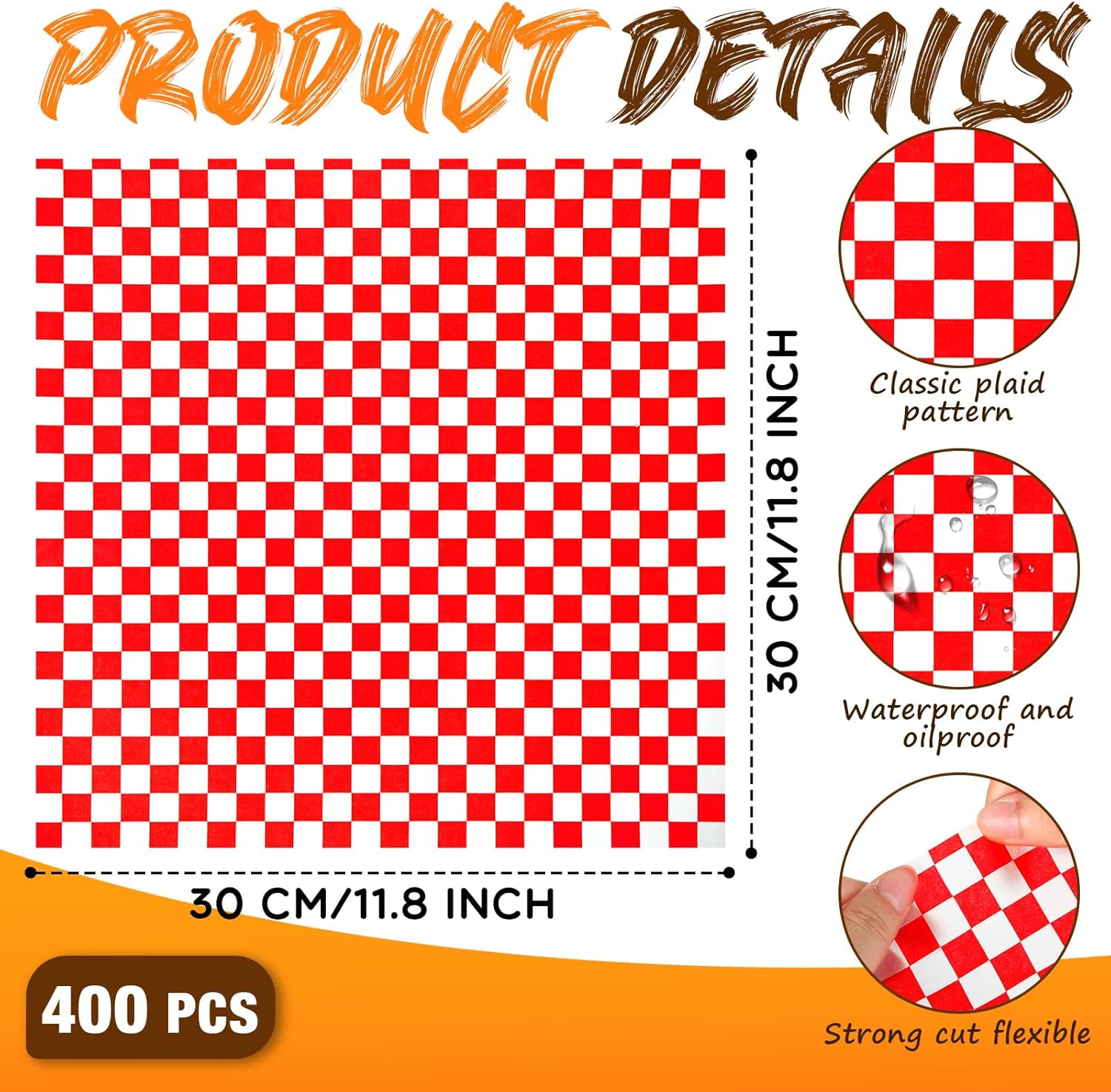 Uiifan 36個 レトロスタイル レッド ファーストフードバスケット 400個 市松 デリライナー プラスチックフードバスケット