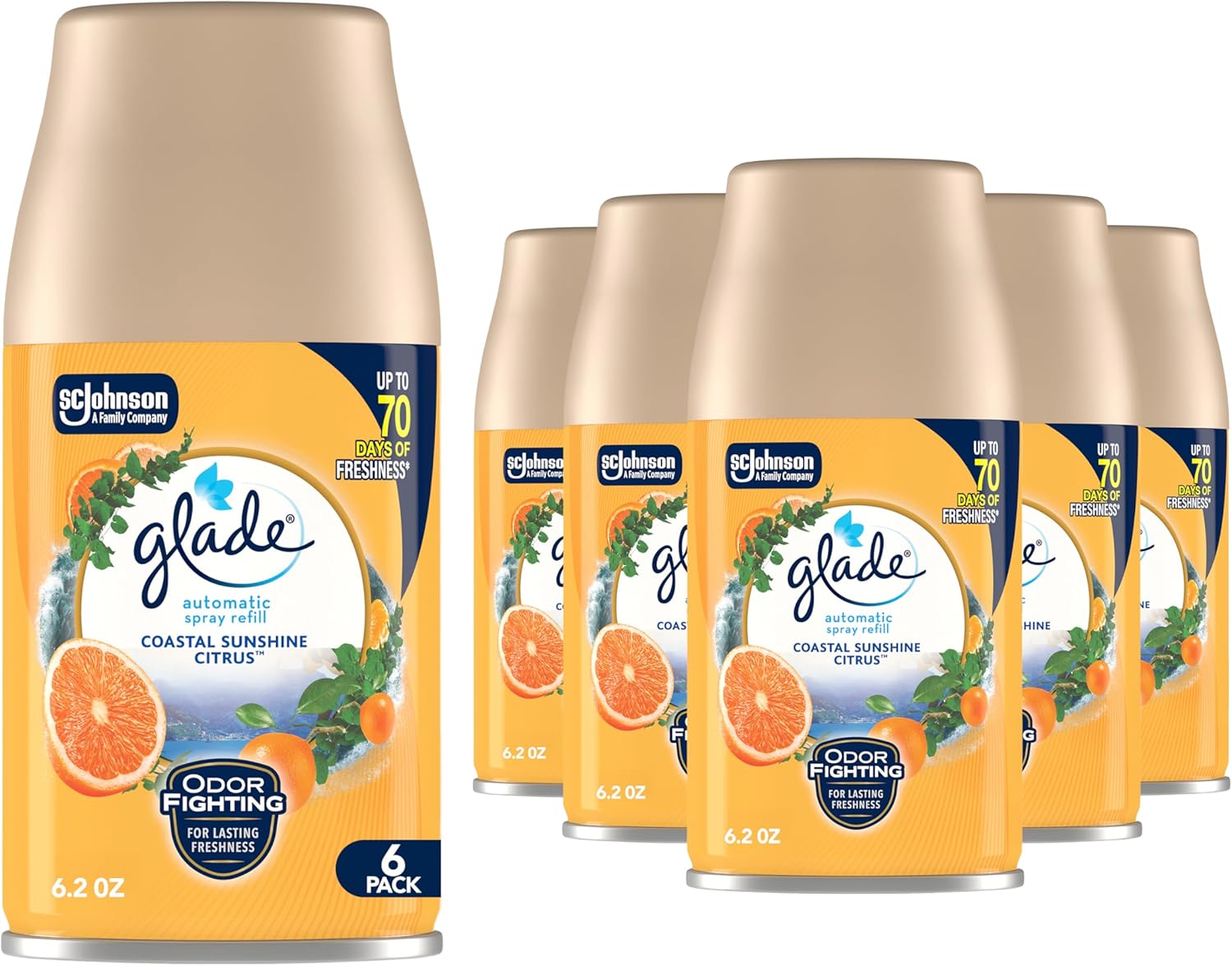 Glade Automatic Spray Refills, Air Freshener, Coastal Sunshine Citrus, 6.2 oz, 6 Count