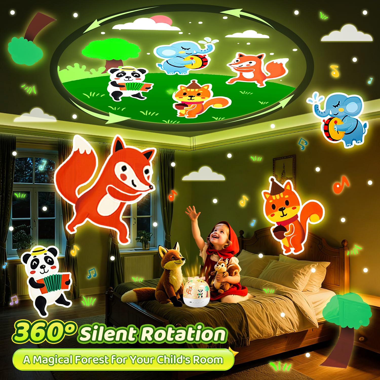 One Fire Proiettore Stelle Soffitto Bambini, 15 Films Luce Notturna Bambini, 10 Musica+360°+Ricaricabile Lampada Proiettore Bambini,Regalo Bambini Unicorno Bambina Regalo Battesimo Decorazioni Camera