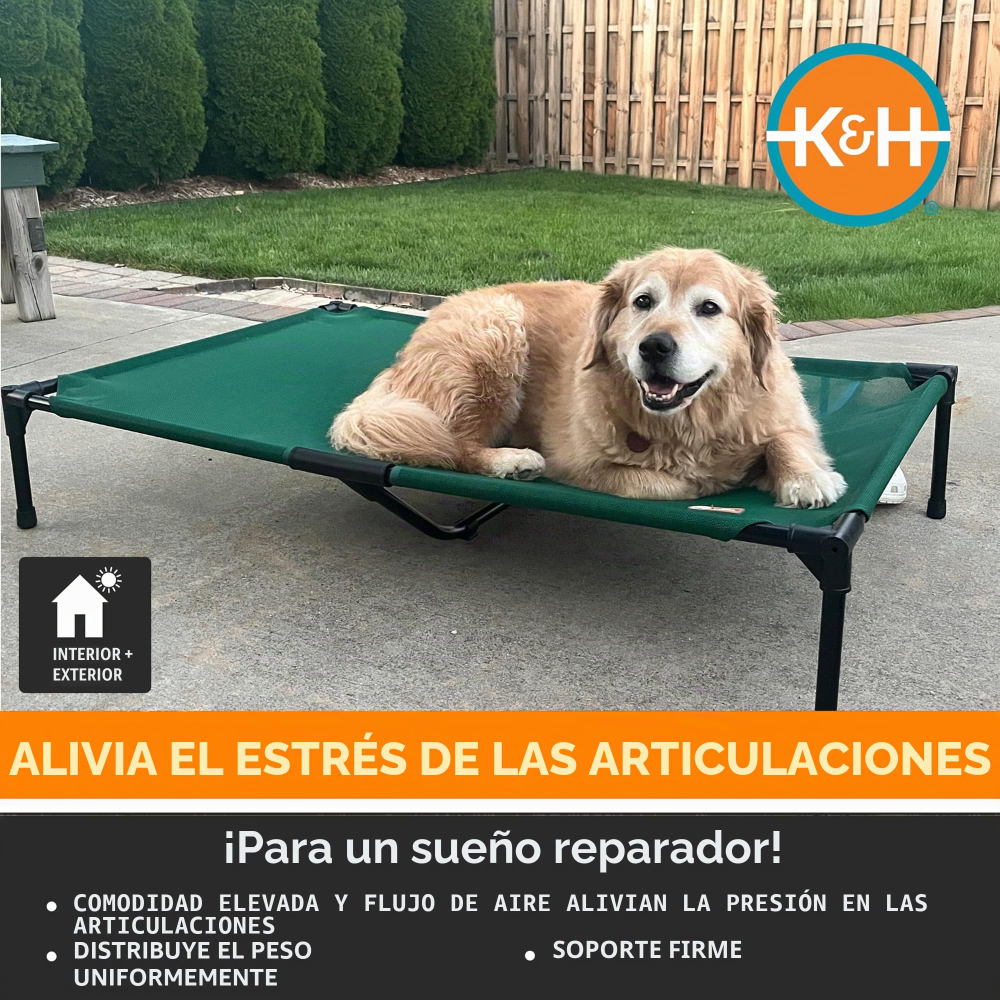 K&H Pet Products Cama Elevada para Perros al Aire Libre - Enfriamiento con Malla Transpirable Lavable para Perros Medianos, Portátil de Plataforma para Mascotas