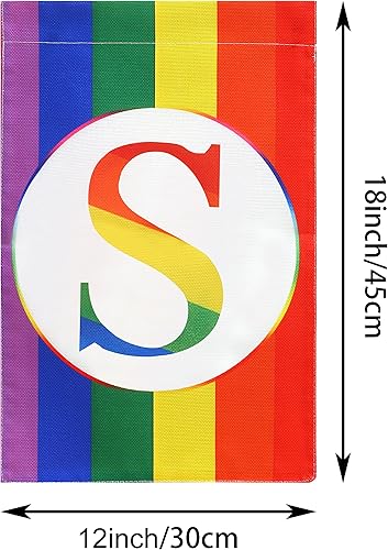 Miniatura 2 de ZXvZYT Bandera de orgullo arcoíris con monograma de arcoíris con letra S, banderas de jardín de bienvenida, bandera del orgullo gay LGBT, 12 x 18