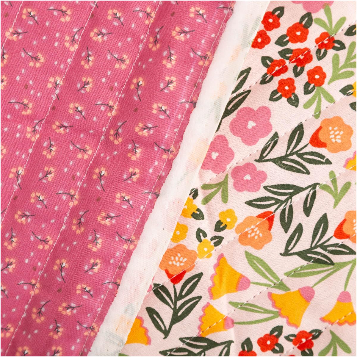 Tela acolchada de algodón Marem Doubleface flores rosa 1,44 m de ancho por metro | ideal para costura y bricolaje (144 cm de ancho)