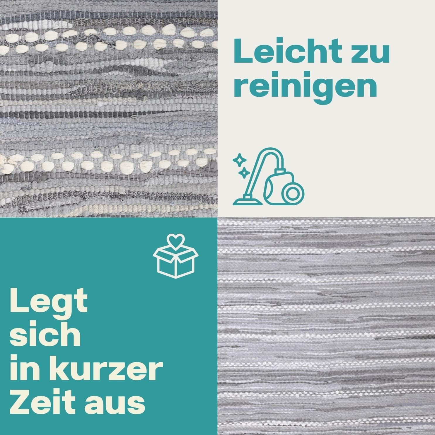 MY-RUG Chindi Fleckerlteppich 160x230 cm - Handgewebter Baumwollteppich | Nachhaltiger Wendeteppich aus Naturfaser, handgemachter Flickenteppich für Küche und Flur, robust und pflegeleicht in Grau