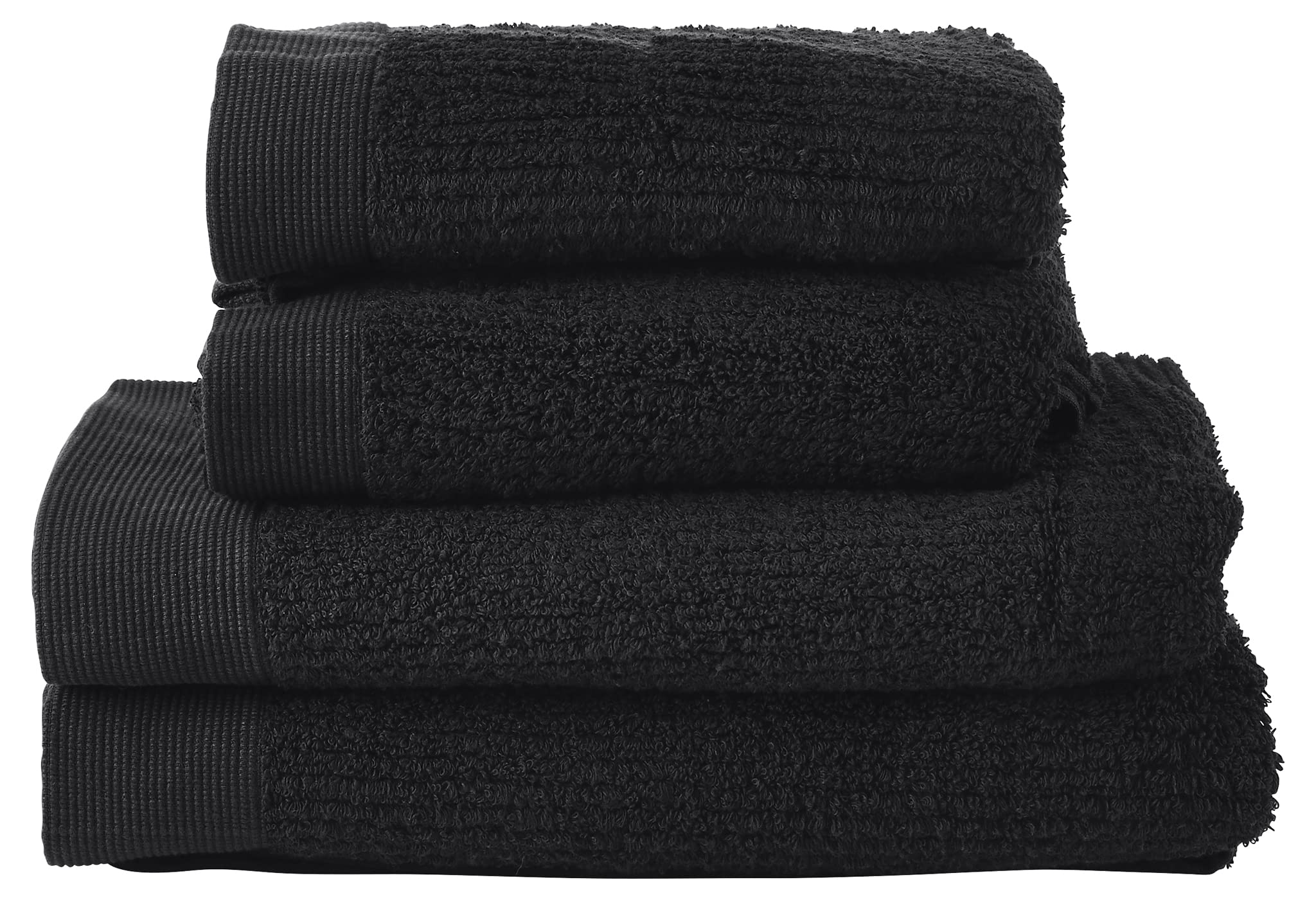 Zone Denmark Classic Handtuch Set Baumwolle, 2 x Handtuch 50x100 cm und 2 x Badetuch 70x140 cm, 100% Oeko-Tex Zertifizierte Baumwolle, 4er-Set, Schwarz