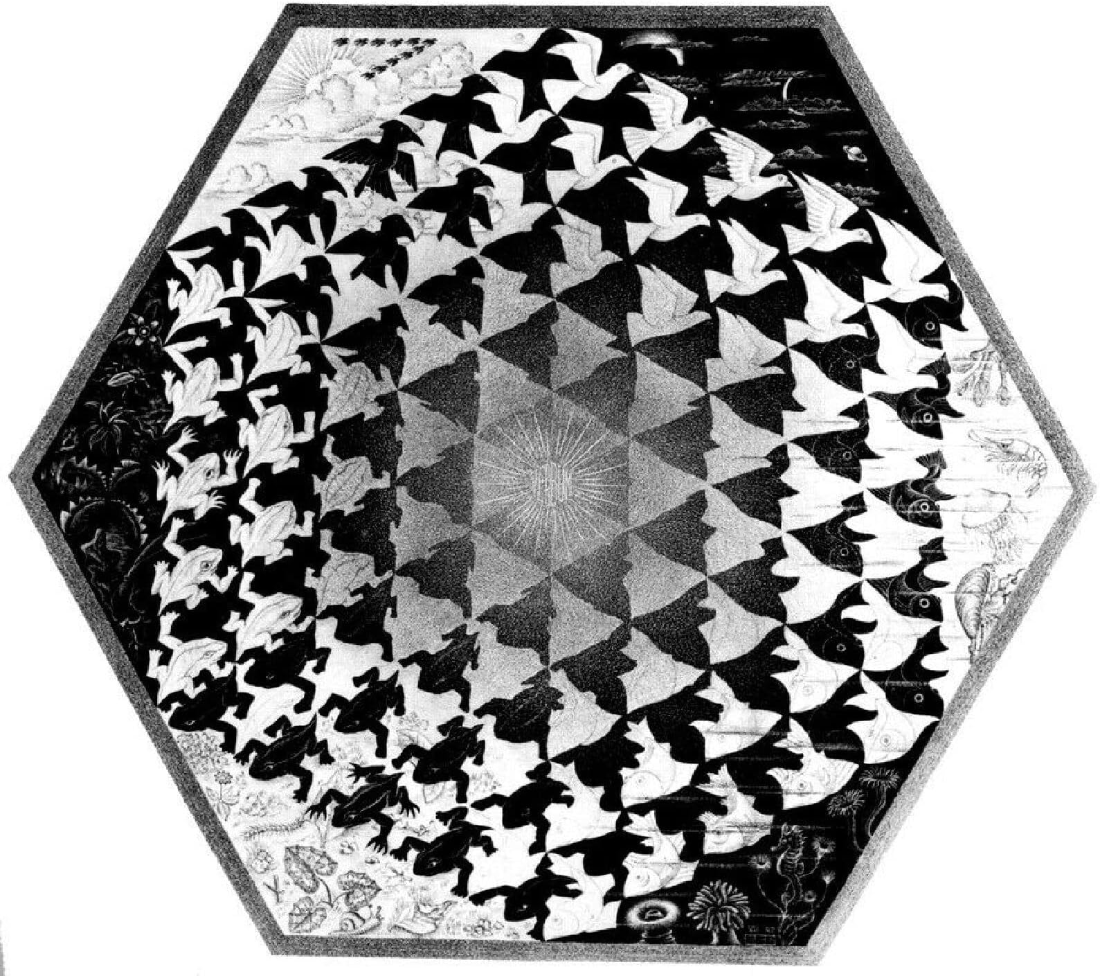 JQNDDP M.C. Escher illusion Posters and Prints 《Verbum》 Canvas Wall Art MC. Escher Pictures Abstract Paintings Living Room Decor 50x50cmx1 No Frame