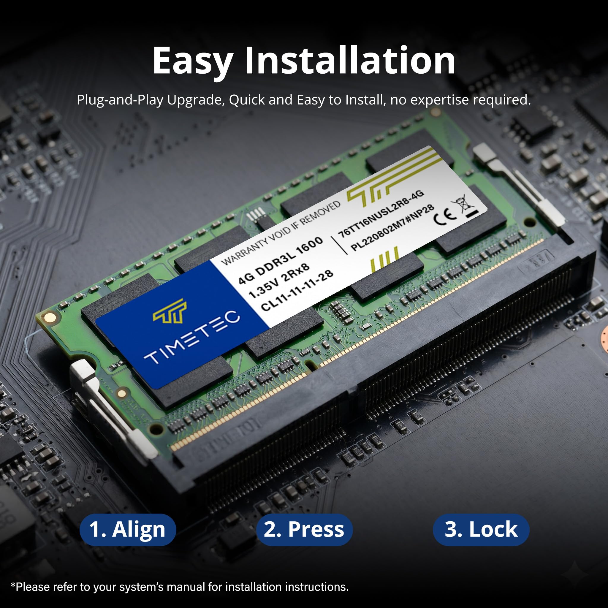 Timetec 4GB DDR3L / DDR3 1600MHz PC3L-12800 / PC3-12800 Non-ECC