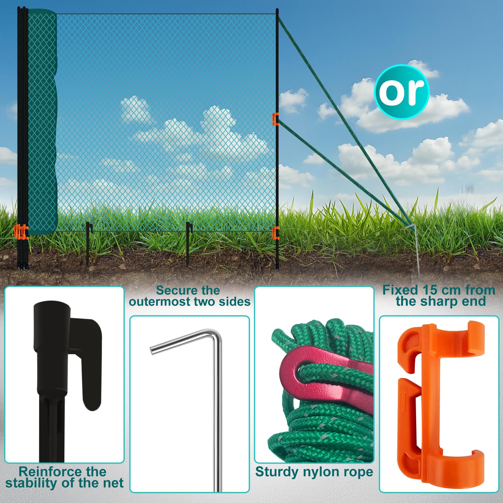 Clôture Mobile pour Poules, 15m 20m 30m 50m X 90cm, Clôture de Délimitation, Filet a Mailles Serrées, Barrière, Clôture À Brancher, Clôture Pour Chats, Clôture de Jardin Pour Cour Camping Maison (15m)