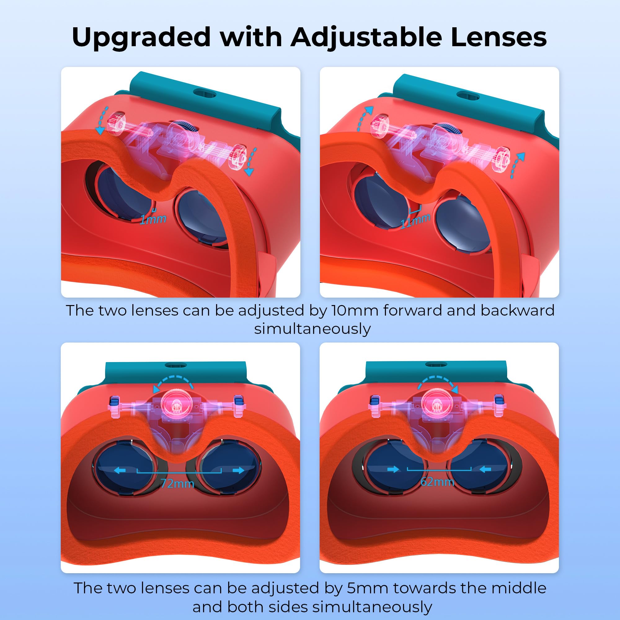 Upgraded VR Headset for Nintendo Switch & Switch OLED Model, Switch VR Games Glasses with Adjustable HD Lenses and Head Strap with Rotary Button, Labo VR for Switch Accessory(Orange&Blue)