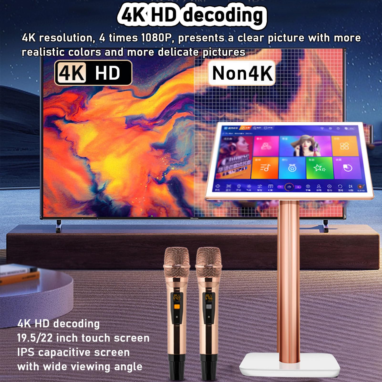 Macchina per Karaoke Touch Screen da 22 pollici, Macchina All-in-One, Lettore Desktop per Canto KTV, Effetti Integrati con 2 Microfoni Wireless e Schermo per la Visualizzazione dei Testi,White-3TB
