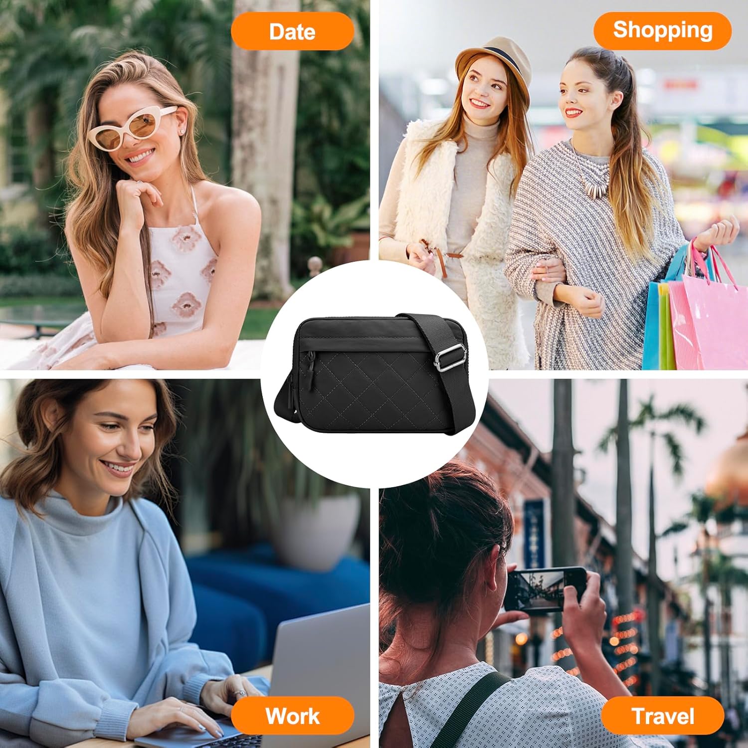 DOB SECHS Quilted Wristlet Wallet Cross Body Waist RFID Dual Pouch Clutch Bag Large Nylon Crossbody Phone Bag with ID Window - Image 8