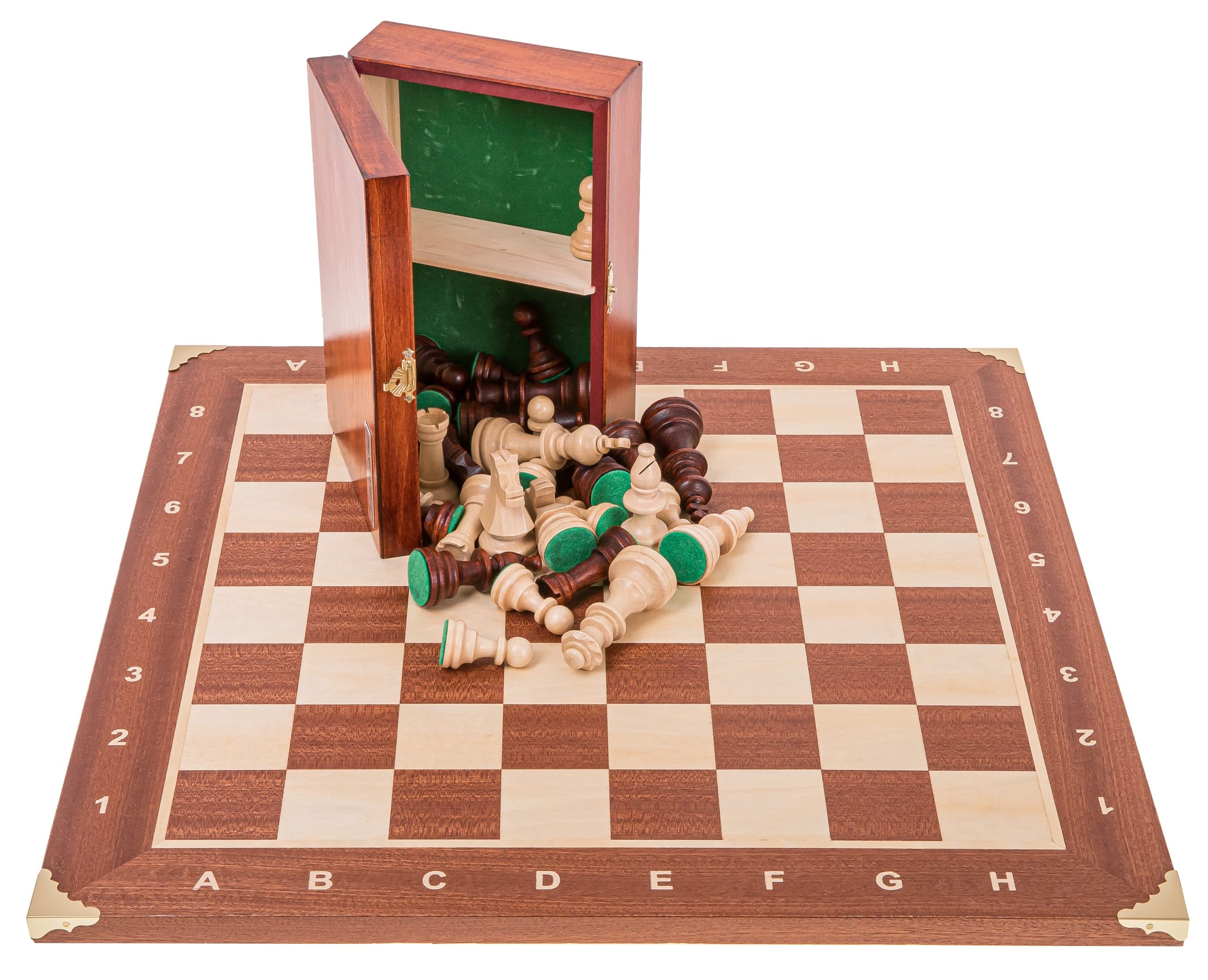 Square - Pro Schach Set Turnier Nr. 6 Mahagoni COR + 2 Extra Damen - Schachbrett + Schachfiguren Staunton 6 + Koffer - Schachspiel aus Holz