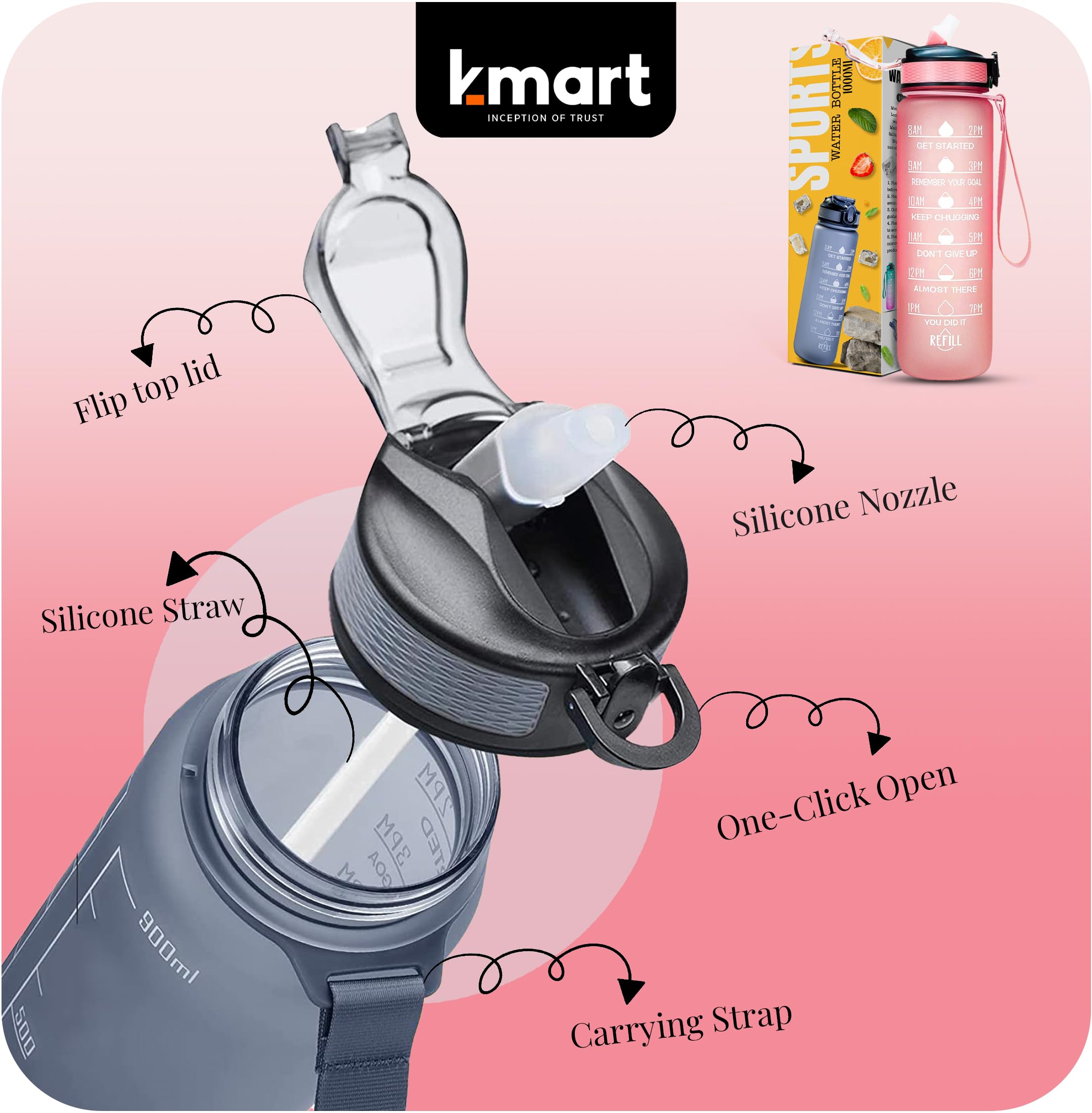 Roe Tenpo Sports Water Bottle with Straw and Time Marking, and 32OZ Capacity - Image 3
