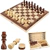 Chess Game 3-in-1 Chess Board Wooden High-Quality Chess Lady Backgammon Portable and Foldable Chess Board Set Chess Game Foldable for Children Adults Party Travel - 29 x 29 cm