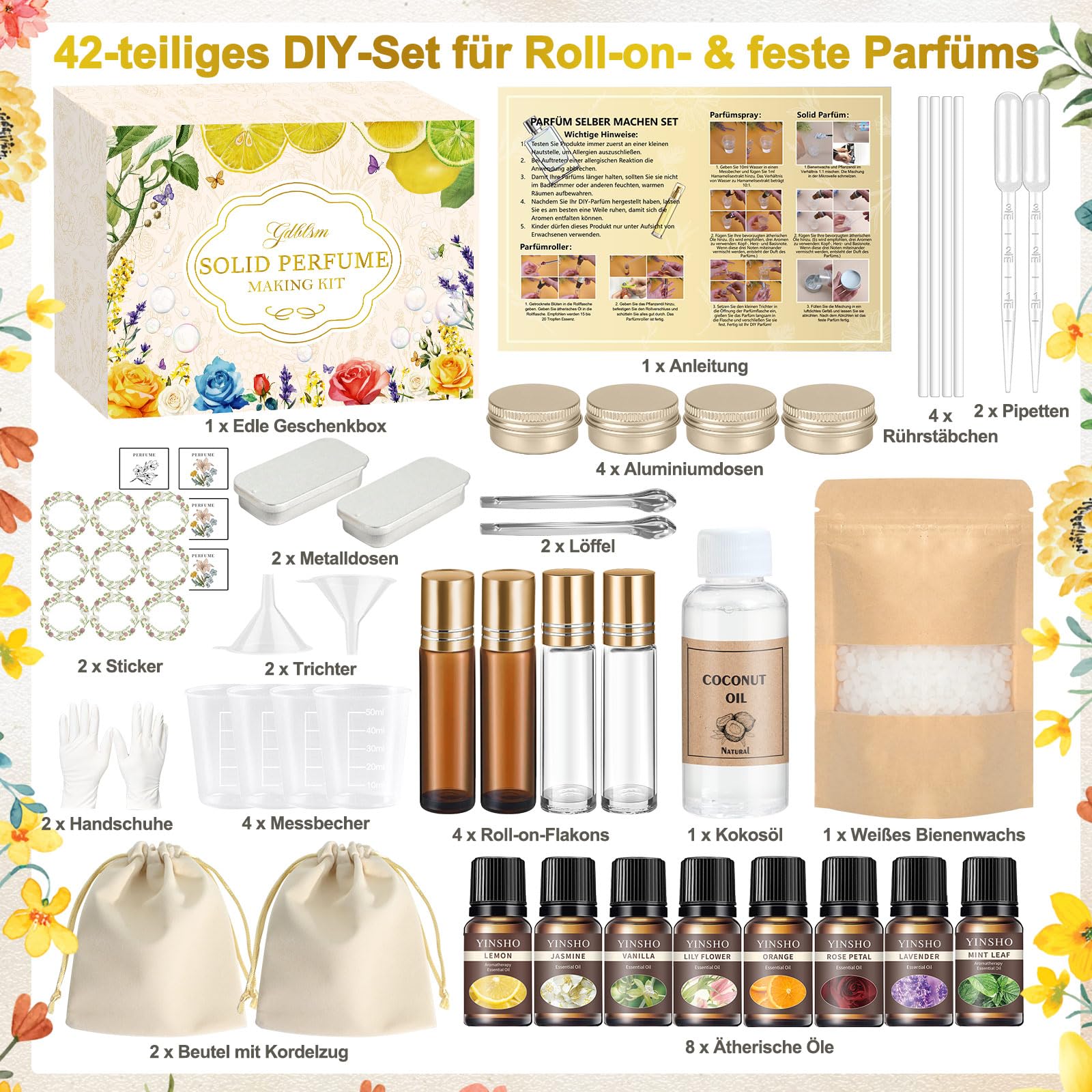 Gdblam - Set di profumi fai da te da donna, kit creativo per adulti, fai da te con olio essenziale, mini profumi con piccolo flacone spray, regalo per donne/ragazze/uomini