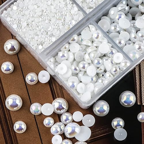 Miniatura 3 de Briskbloom 3600 perlas de parte trasera plana, medias perlas AB blancas para manualidades, álbumes de recortes, tamaños mixtos de 0.079 in, 0.118