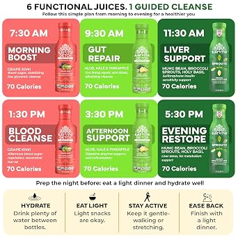 Karviva Organic Juice Cleanse for Sugar Detox & Digestion, 6 Pack, 12 oz