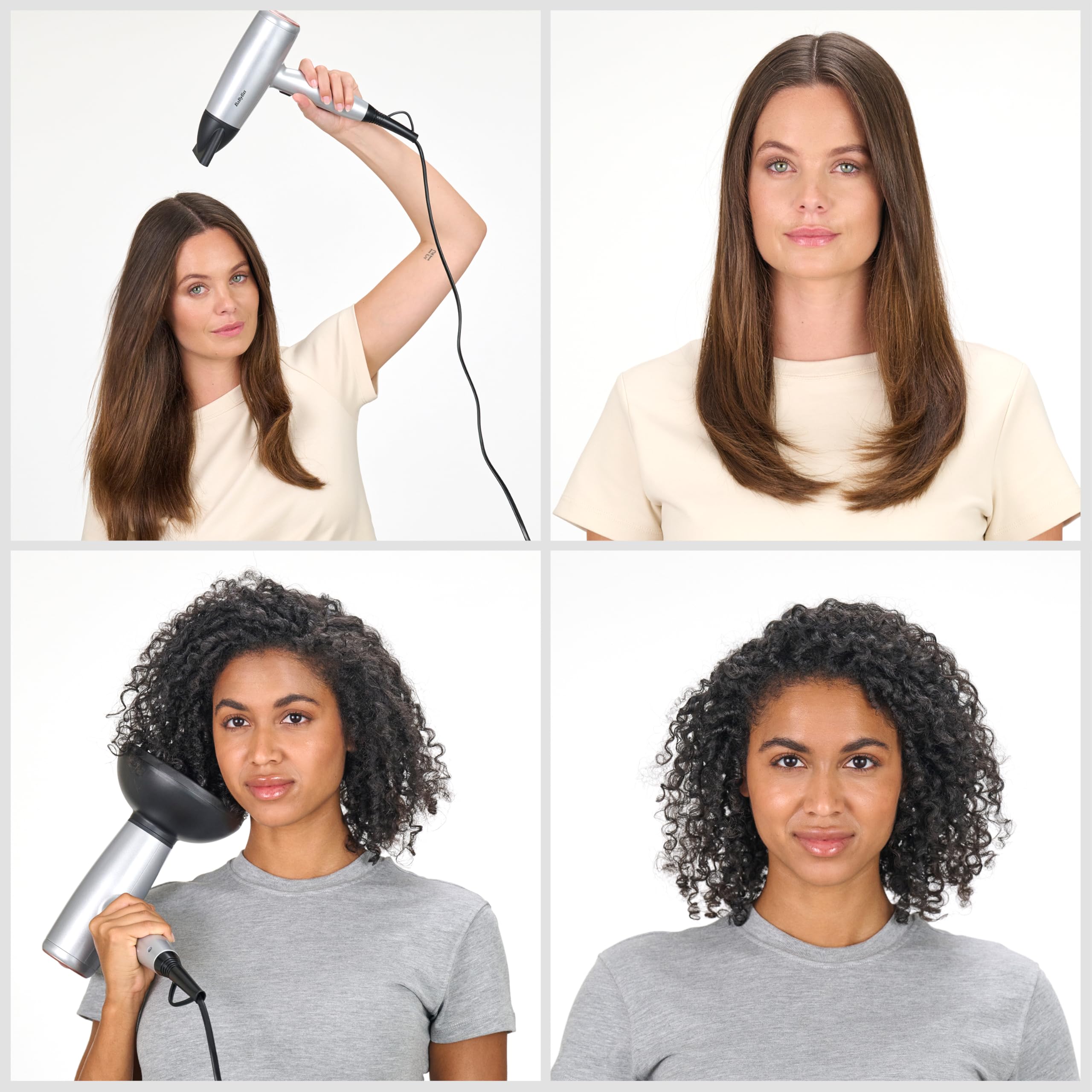 BaByliss Sèche-Cheveux Cosmos avec Diffuseur, Léger – NOUVEAUTÉ 2025, Sèche-cheveux puissant et élégant de 2100W, Technologie ionique anti-frisottis, 3 températures & 2 vitesses, Argenté, D580DE