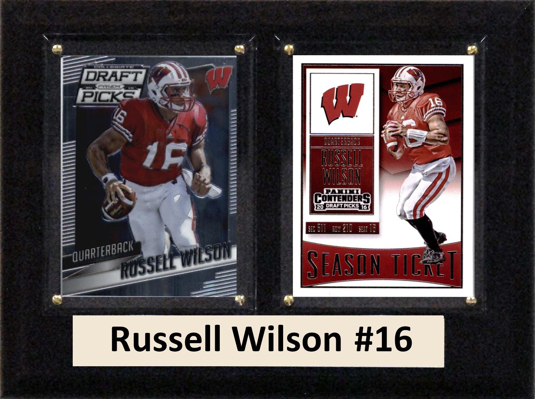 C&I Collectables NCAA Wisconsin Badgers Men's Russell Wilson Two Card Plaque, Brown, 6