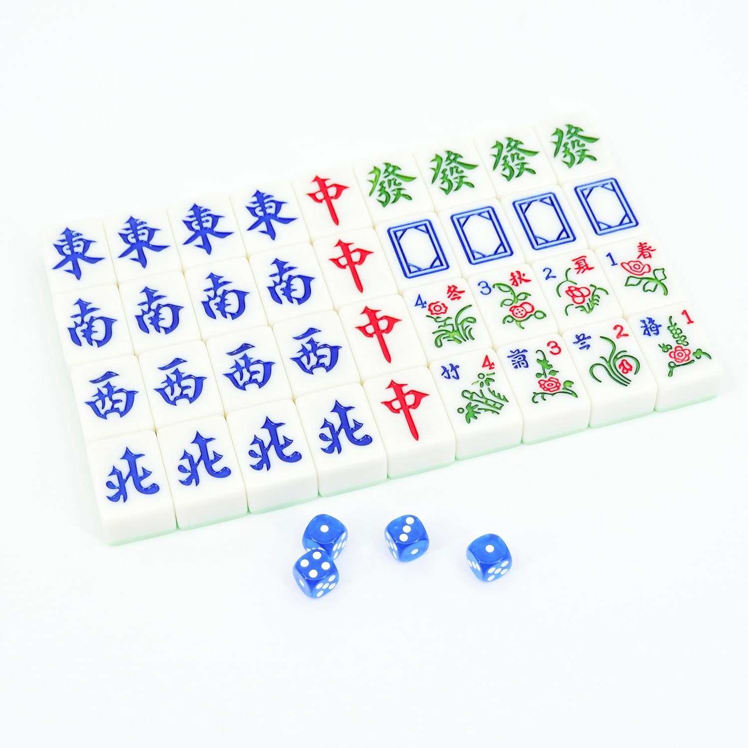 Chinese Mahjong Game Set, 144 Large Melamine Mahjong Tiles(1.57'', Green) with 4 Dices 80 Poker Chips and One Storage Bag, Complete Mahjong Tiles Set, Extra Large, Majiang, 麻将, Light Green