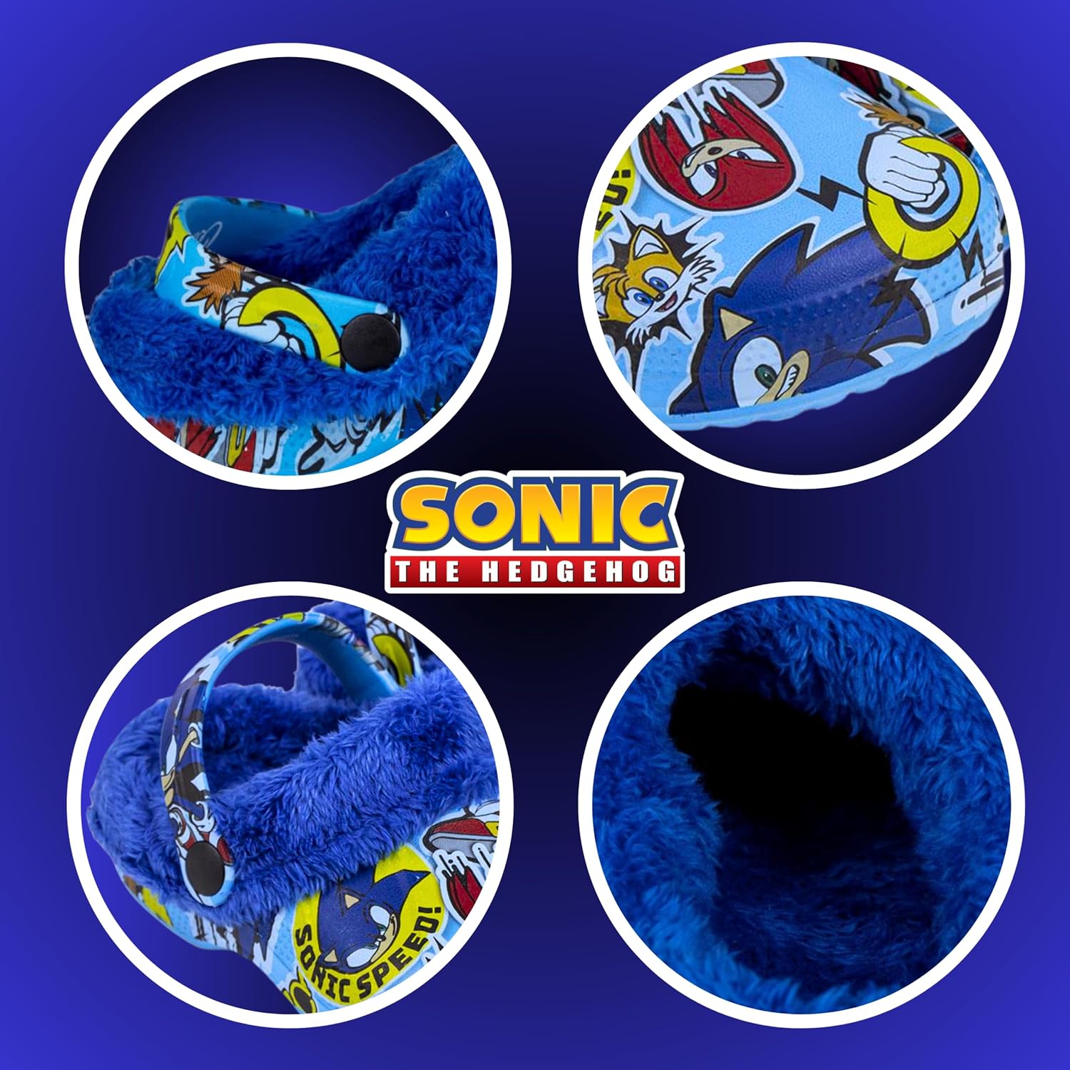 Sonic The Hedgehog Boys Clogs, Sonic Slippers, Velvet Clog Design, Gift for Boys, Sizes EU 26-33