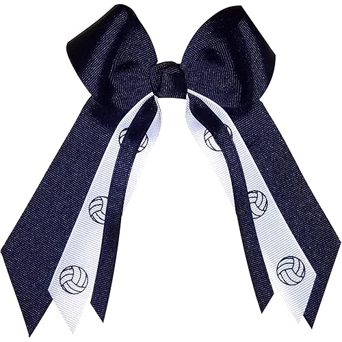Volleyball Hair Bows, Made in the USA, Many Colors Avail, White Pony Band, many colors (Dark Navy)