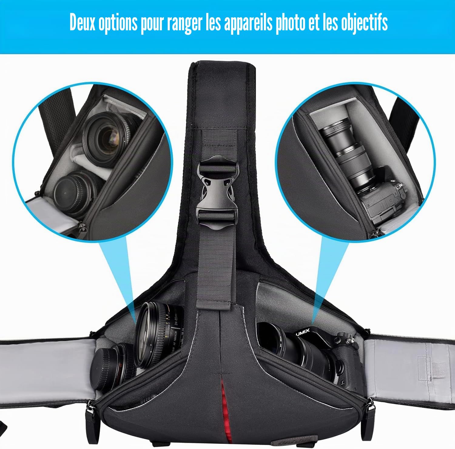 CADeN Sac Bandoulière Appareil Photo Reflex avec Housse Anti-Pluie, Sac à Dos de Photographe Compatible avec Les Appareils Photo Reflex Numériques Canon Nikon Sony（Noir）