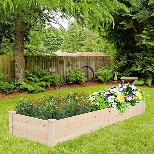 Miniatura 7 de Outvita Jardinera elevada de madera para exteriores, de 8 x 2 pies, para verduras, frutas, hierbas, hierba, patio trasero, patio
