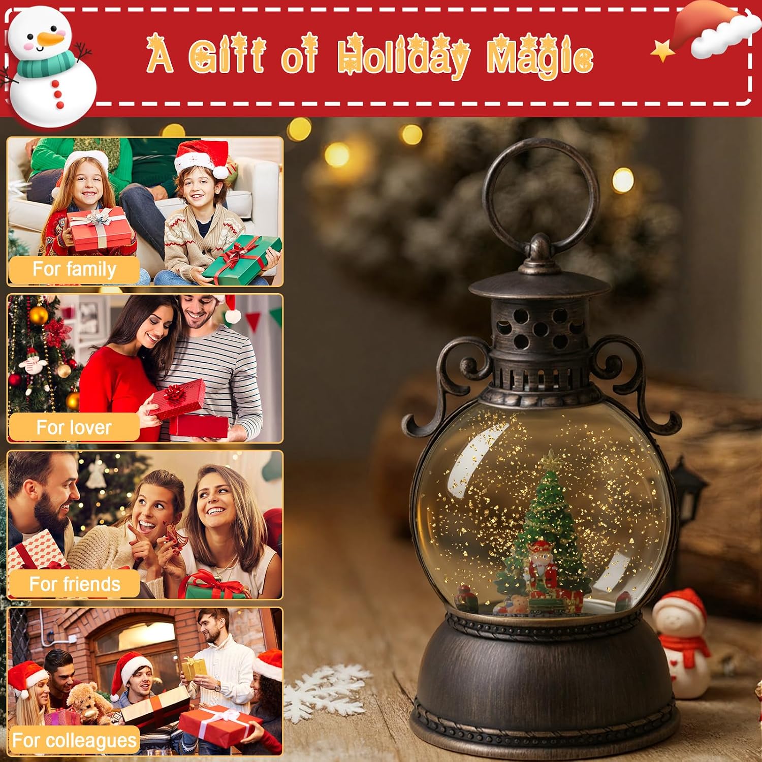 Christmas Snow Globe Lantern - Lighted Musical Water Globes with 6H Timer, Glittering Swirling Nutcracker & Train Scene, Battery/USB Powered Holiday Decoration for Indoor Christmas Decor & Gifts
