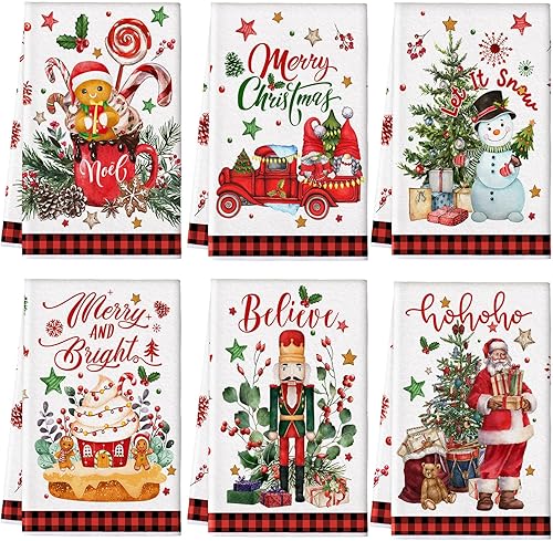 Miniatura 8 de 6 paños de cocina de Navidad afroamericanos negros de Papá Noel, toallas de mano negras y rojas, toallas de cocina negras y rojas, paños de té de