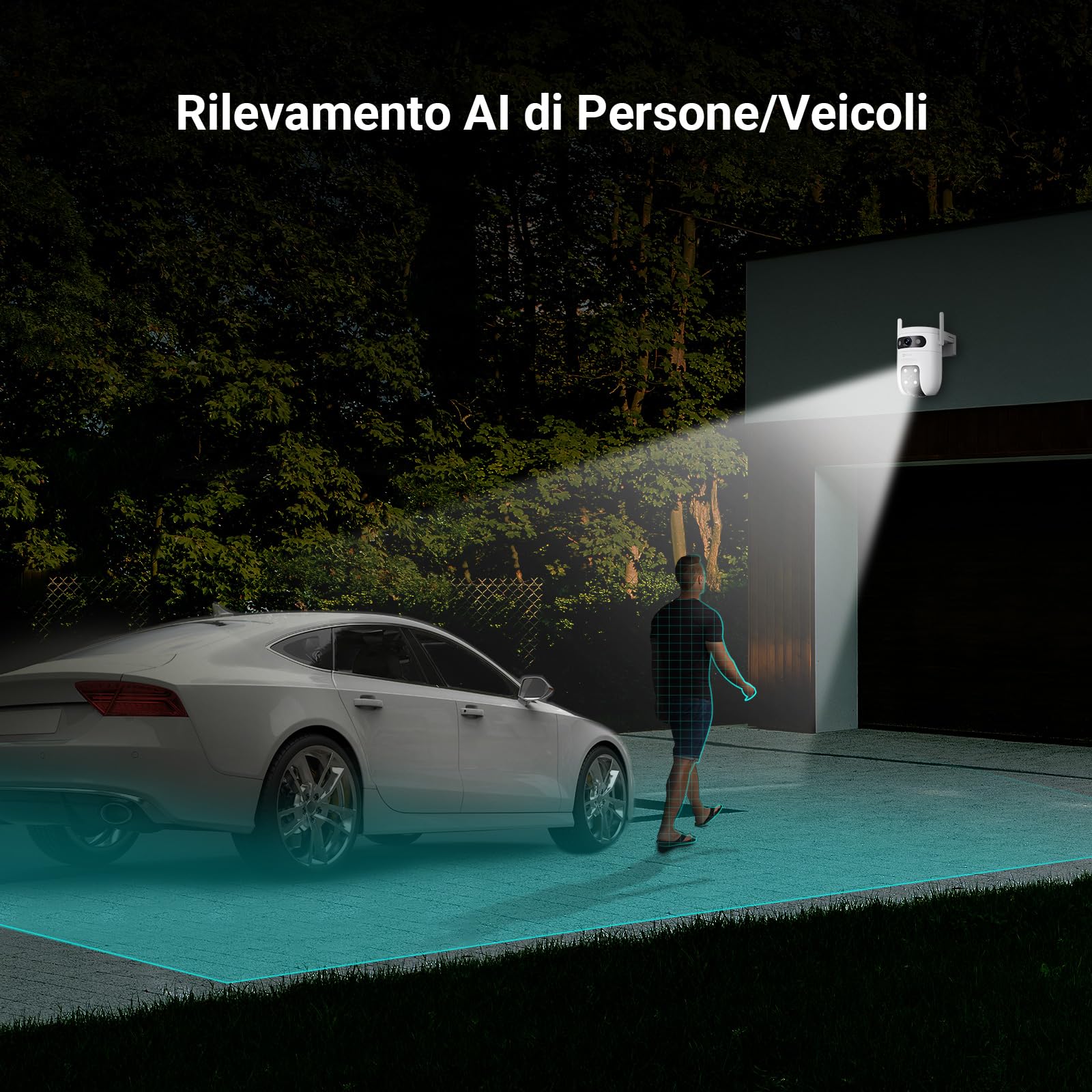 EZVIZ H9C 3K+3K Telecamera Wi-Fi da Esterno a Doppia Lente 4G LTE | PTZ a 360°, Tracciamento Automatico, Rilevamento Persone/Veicoli, Visione Notturna Colori 40m, Difesa Attiva, Wi-Fi 6