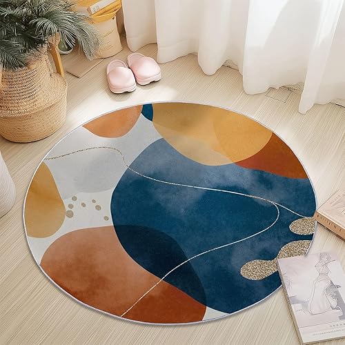 Miniatura 4 de Orange Blue 7 ft Non-Slip Area Rug, 7x7 Washable Boho Retro Color Block Soft Thin Rug  Easy to Clean Non-Shedding Suitable for Living Room Bedroom