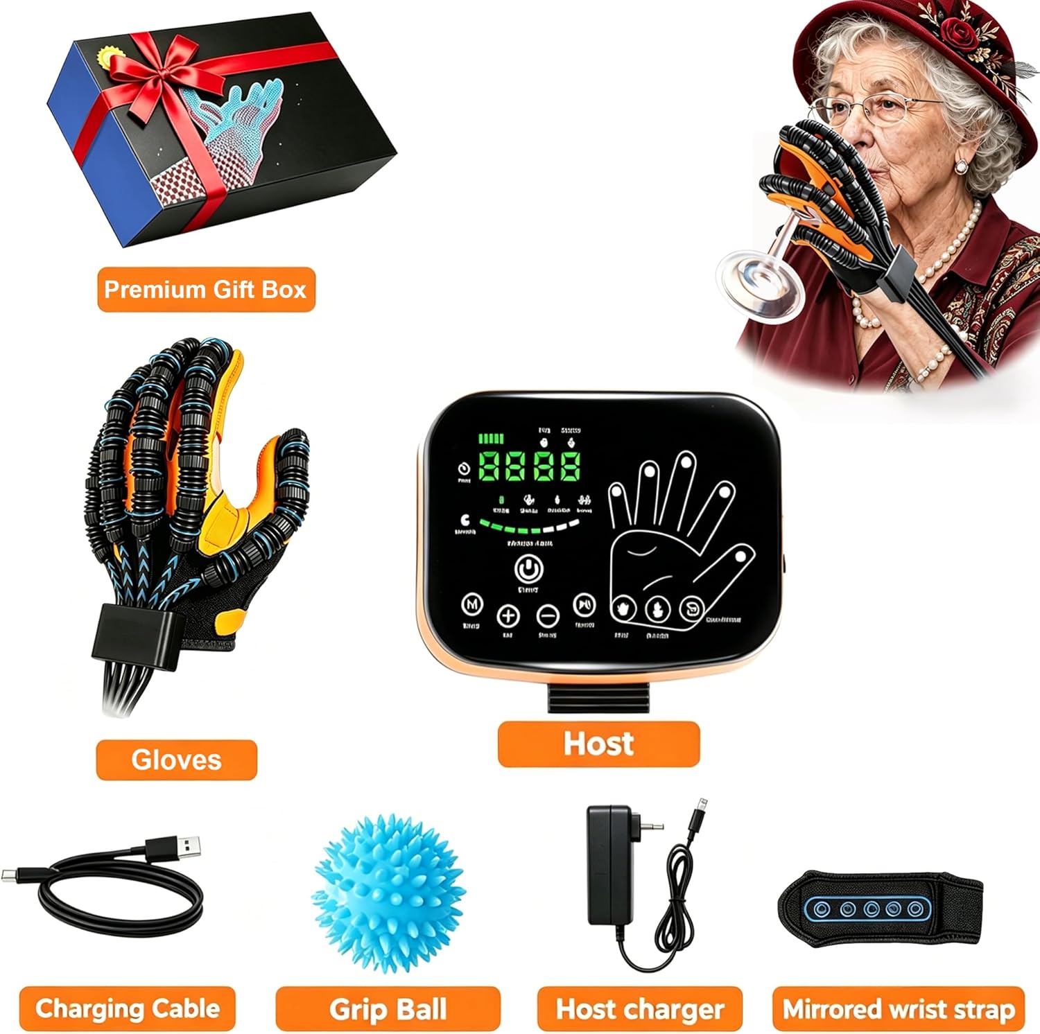 9th Gen Hand Rehabilitation Robot Gloves, Stroke Recovery Hand Therapy Equipment, Automatic LED Touchscreen 4 Modes Mirror Training, Finger Exerciser for Arthritis & Hemiplegia