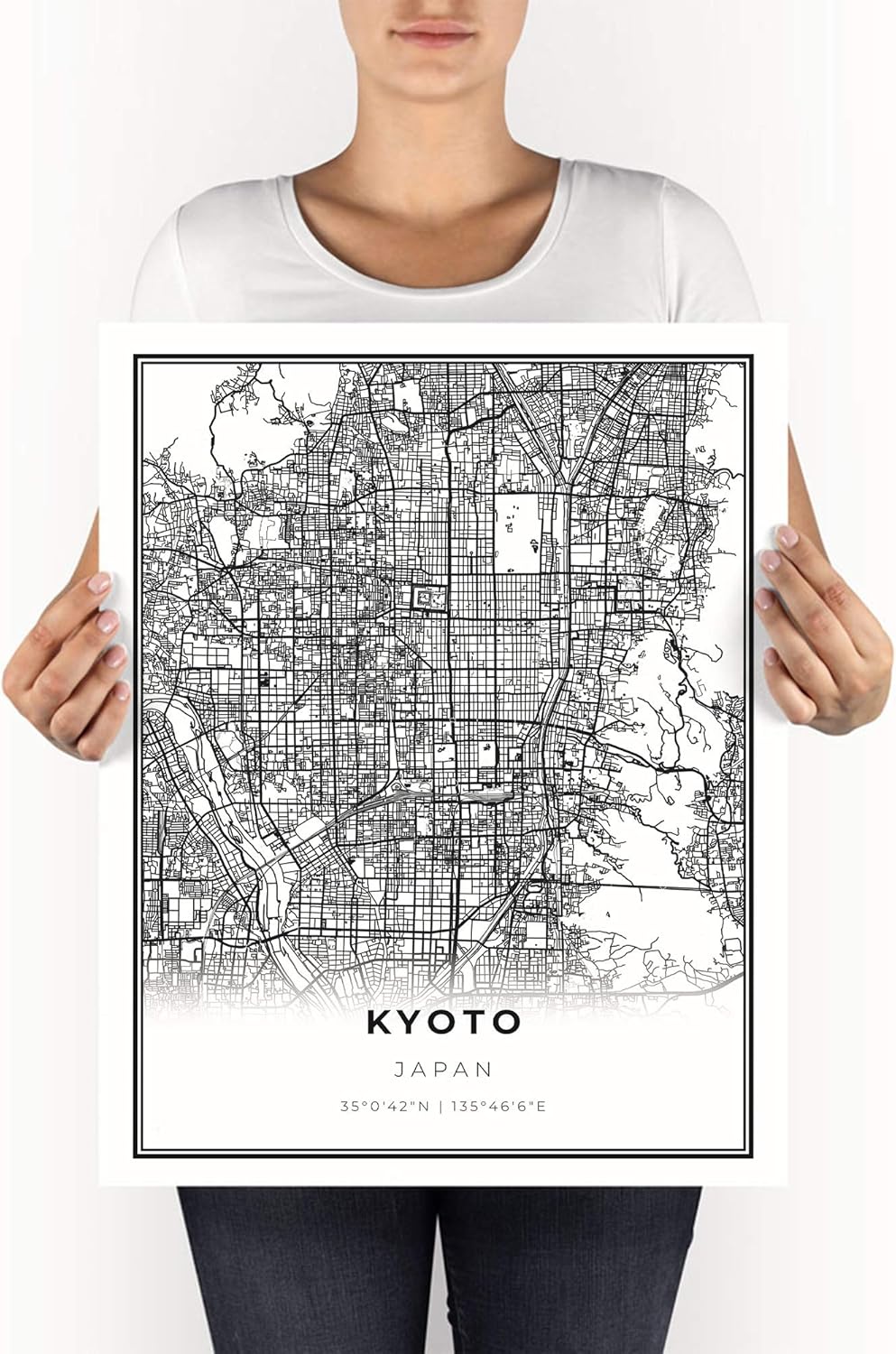 Kyoto Map Print, Japan Map Art Poster, Modern Wall Art, Street Map Artwork 16x20