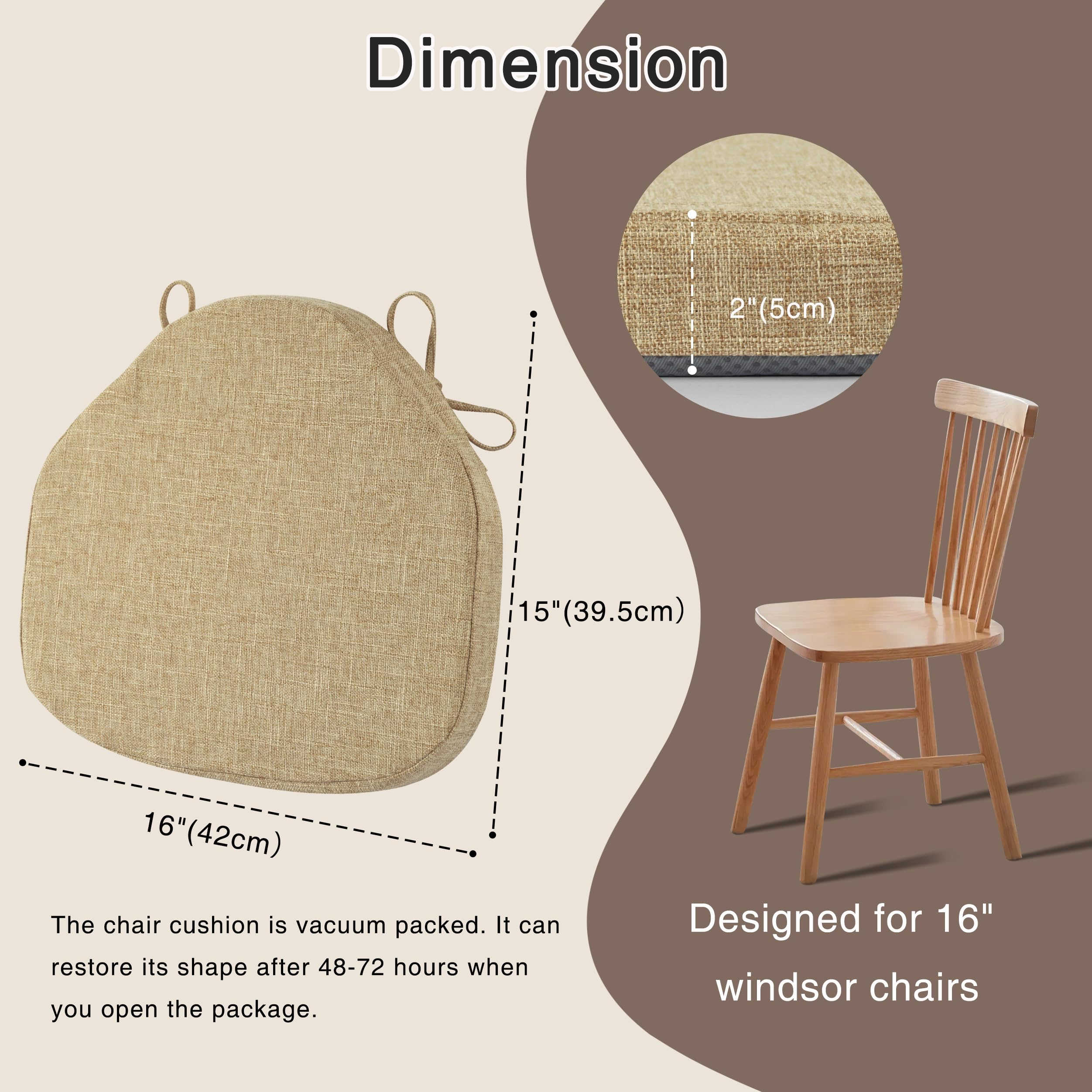 Shinnwa Set Di 4 Cuscini Per Sedie Windsor, 44x39x3 Cm, Con Imbottitura In Schiuma HD E Fondo Antiscivolo In Gel, Colore Grigio - 2
