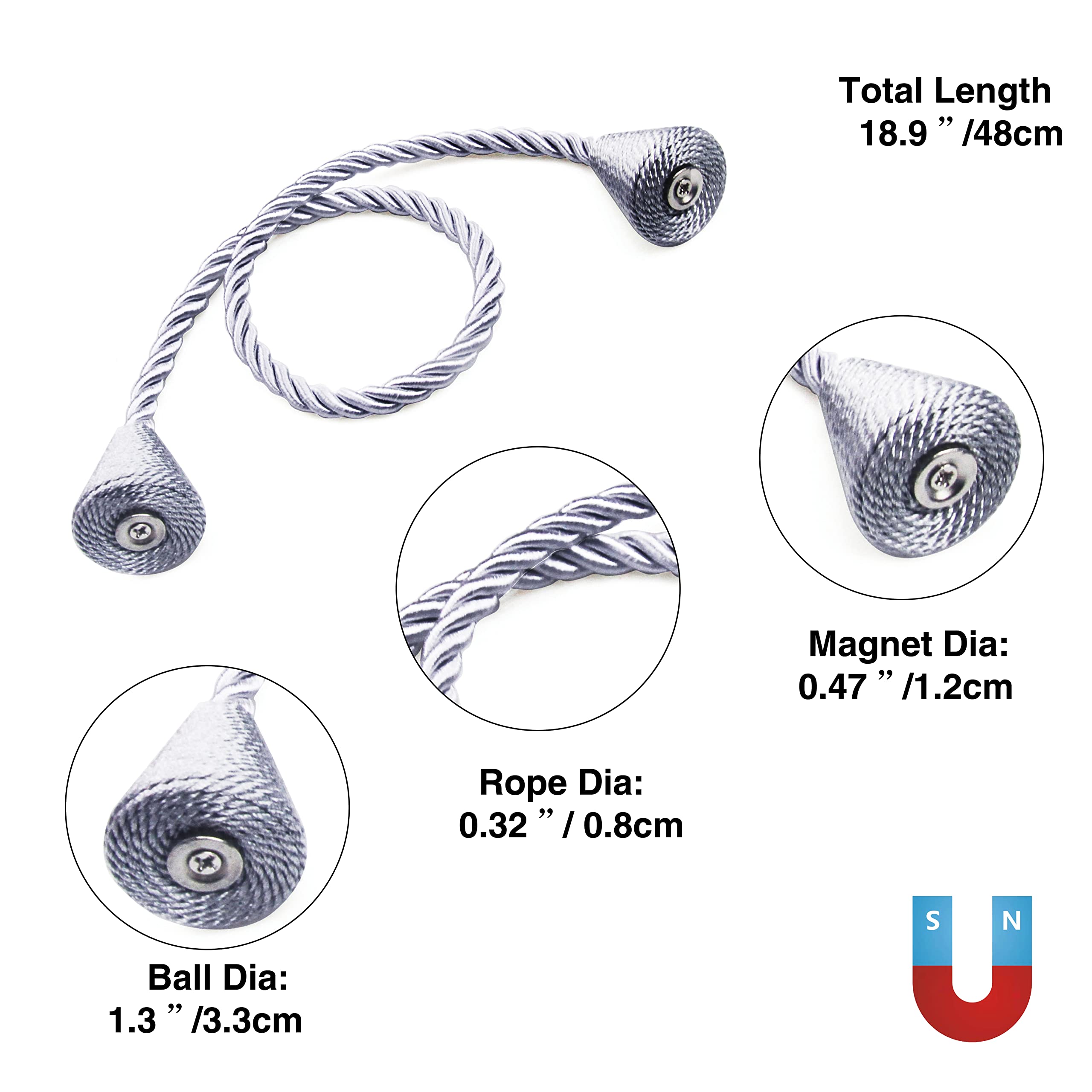 Fermatenda Magnetici In Corda - Confezione Da 6 Pezzi - Colore Cachi - 47 Cm - 4