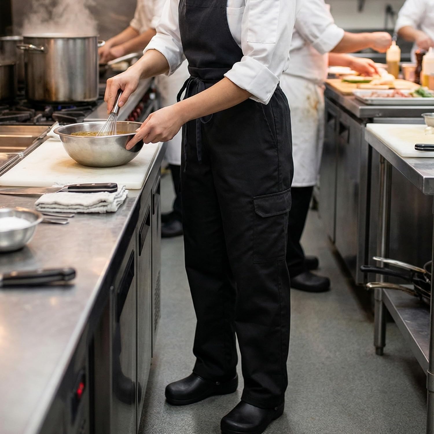 TrueCraftware- X Small Size Cargo Chef Pants Black Color- Chef Pants Cook Bottoms Kitchen Service Pants Uniform for Food Service Culinary Professional