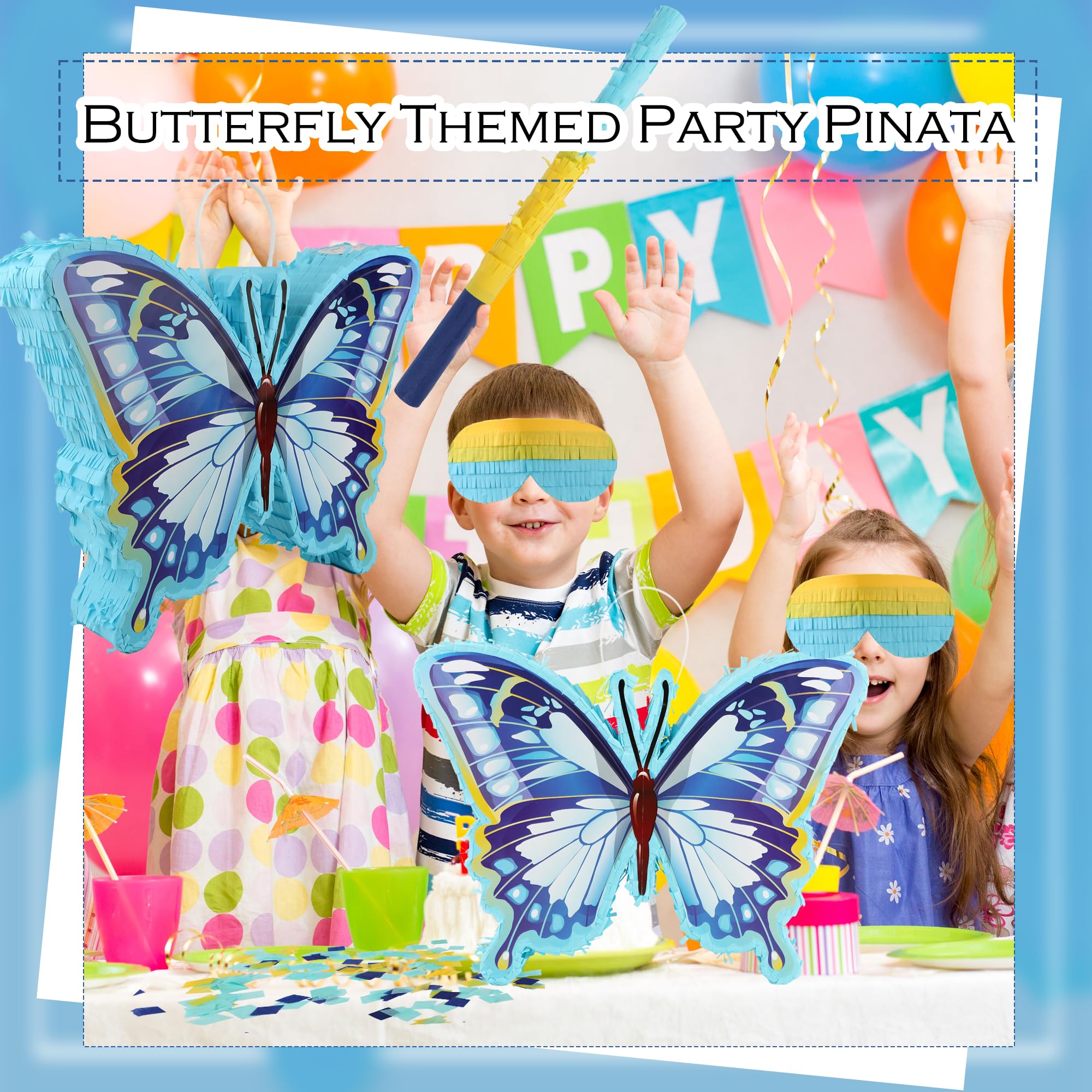 Pignatta a farfalla blu con benda bastone coriandoli farfalla decorazioni per feste per ragazze festa di compleanno baby shower principessa giardino fatato forniture a tema