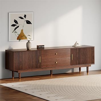 66.9" Mid Century Modern TV Stand for 75 inch TV for Living Room, Walnut