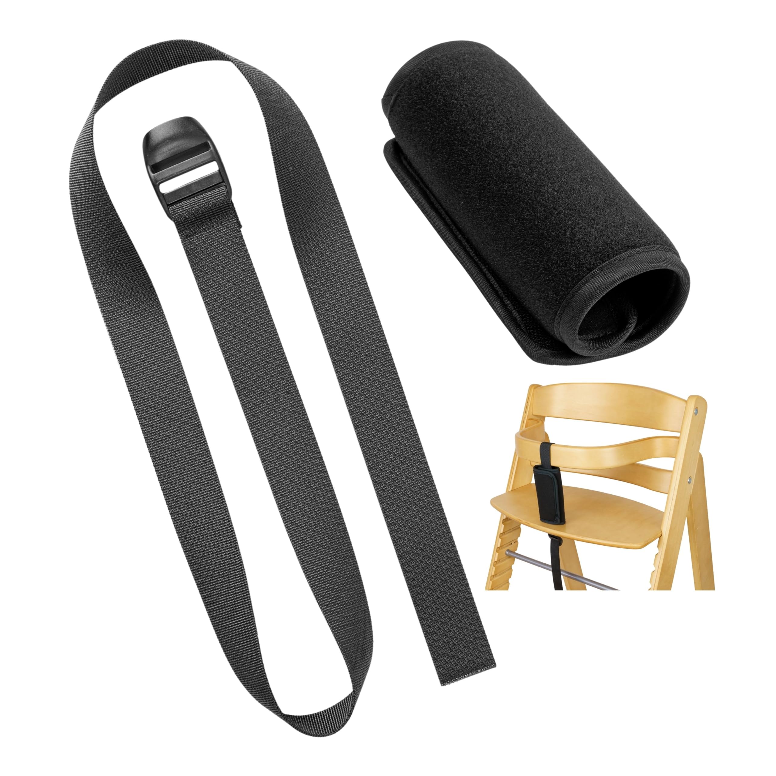 Juego de protector de correa de entrepierna y arnés para trona, 2 pzs, Negro, correas de arnés compatibles con Hauck Alpha Beta, Stokke Tripp Trapp, roba Sit Up, funda de neopreno suave