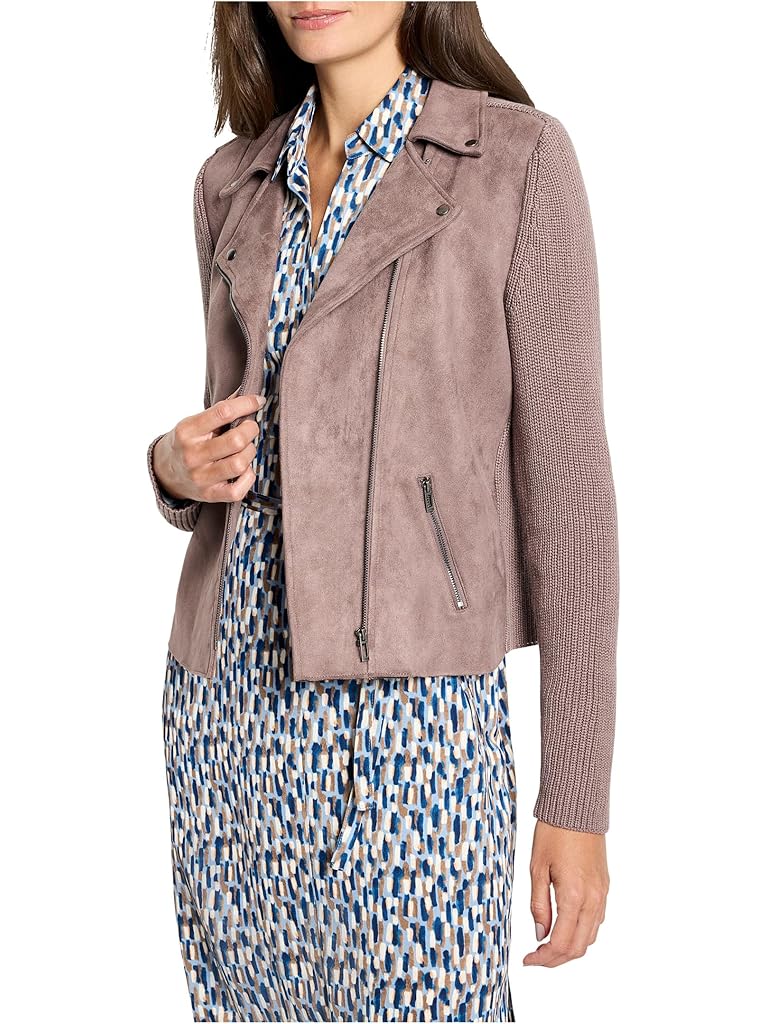 Brown NIC+ZOE Petite Mixed Media Moto Jacket