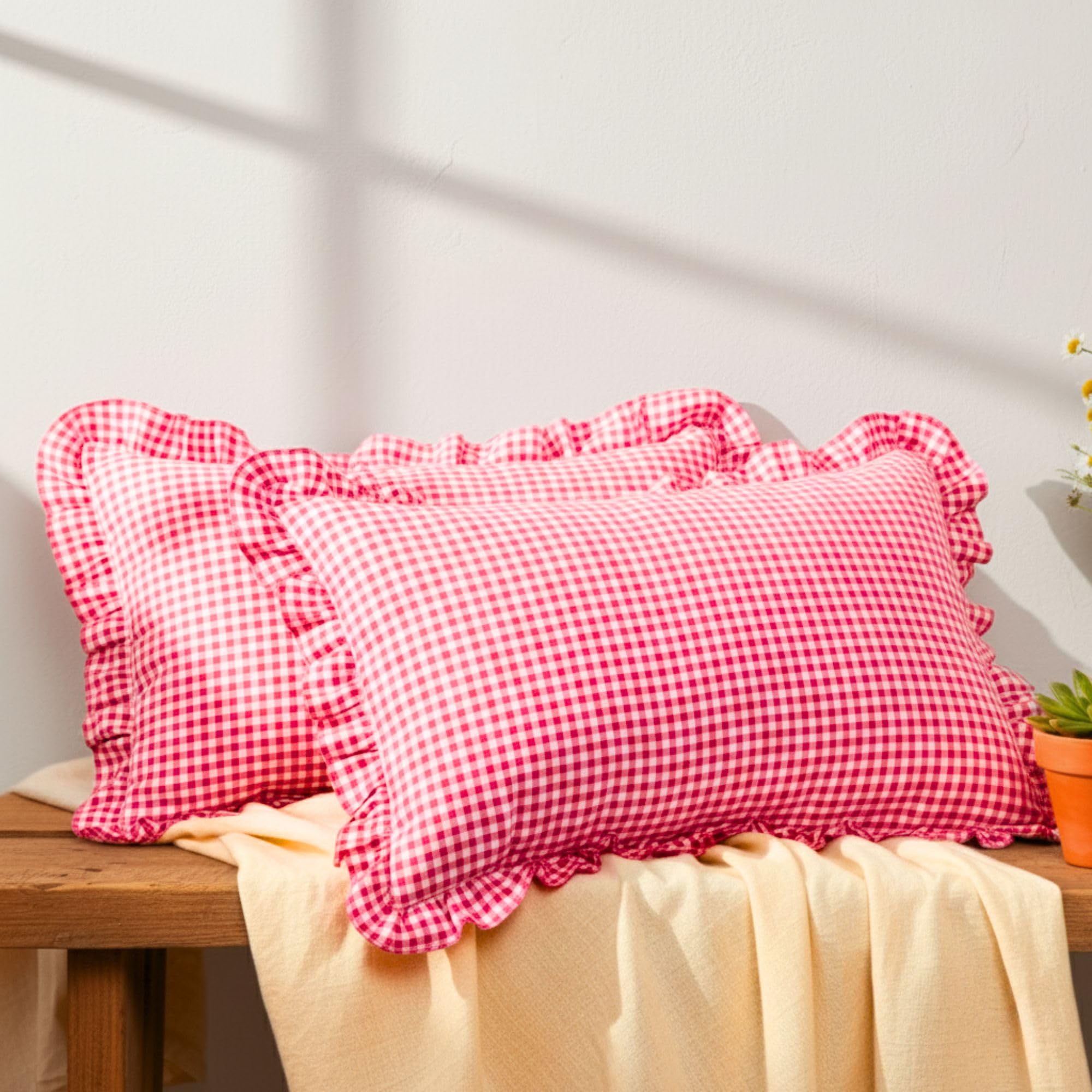 Red Pillow Covers - Set of 2 | Checkered Pillow Cases -10