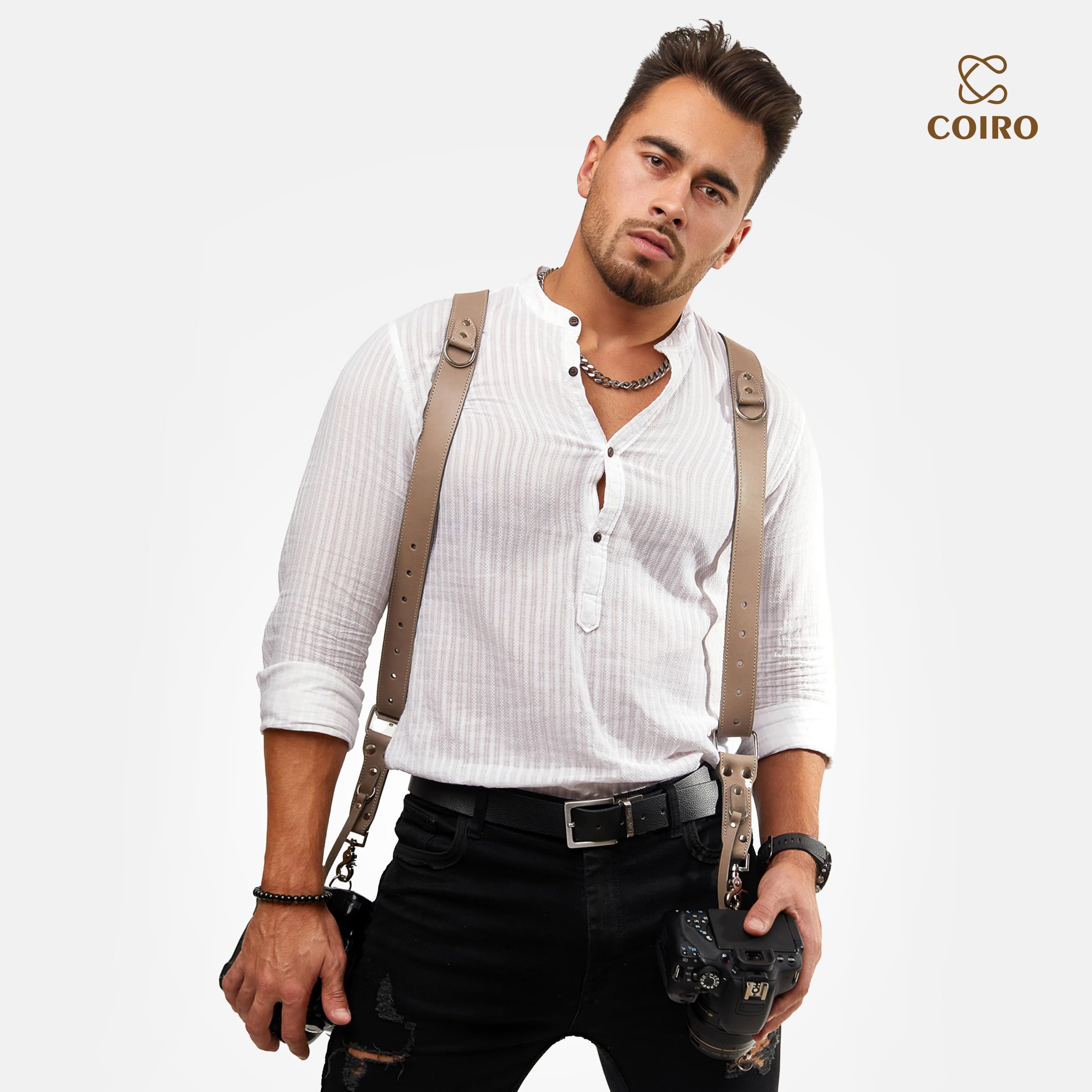 C Coiro Kamera-Gurt für 2 Kameras – Doppelschulter Leder-Kamera-Gurt – Doppel-Kamera-Gurt für DSLR/SLR